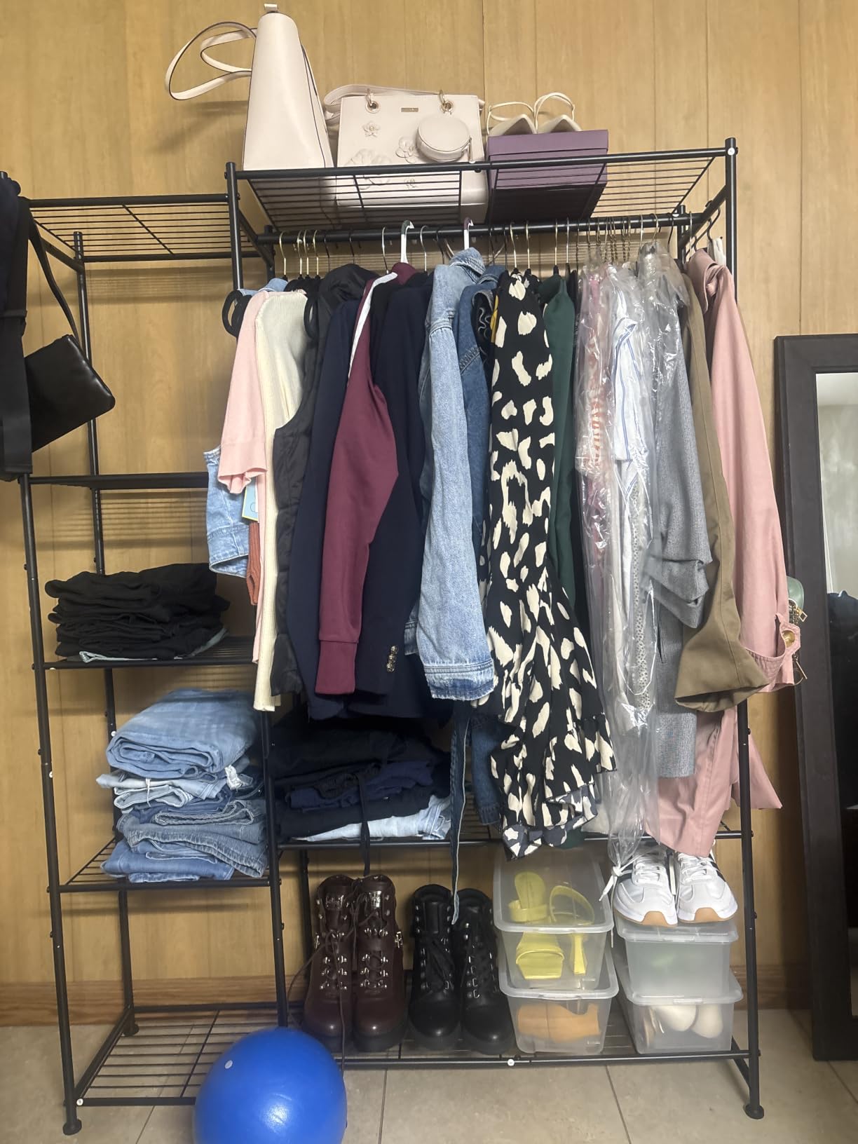 HOMIDEC Wardrobe Closet,Portable Clothes Rack with 4 Tiers Shelves | Freestanding Closet Organizers and Storage System with Hanging Rod,Steel Clothing Rack Suitable for Cloakrooms,Bedrooms.Black customer photo 2