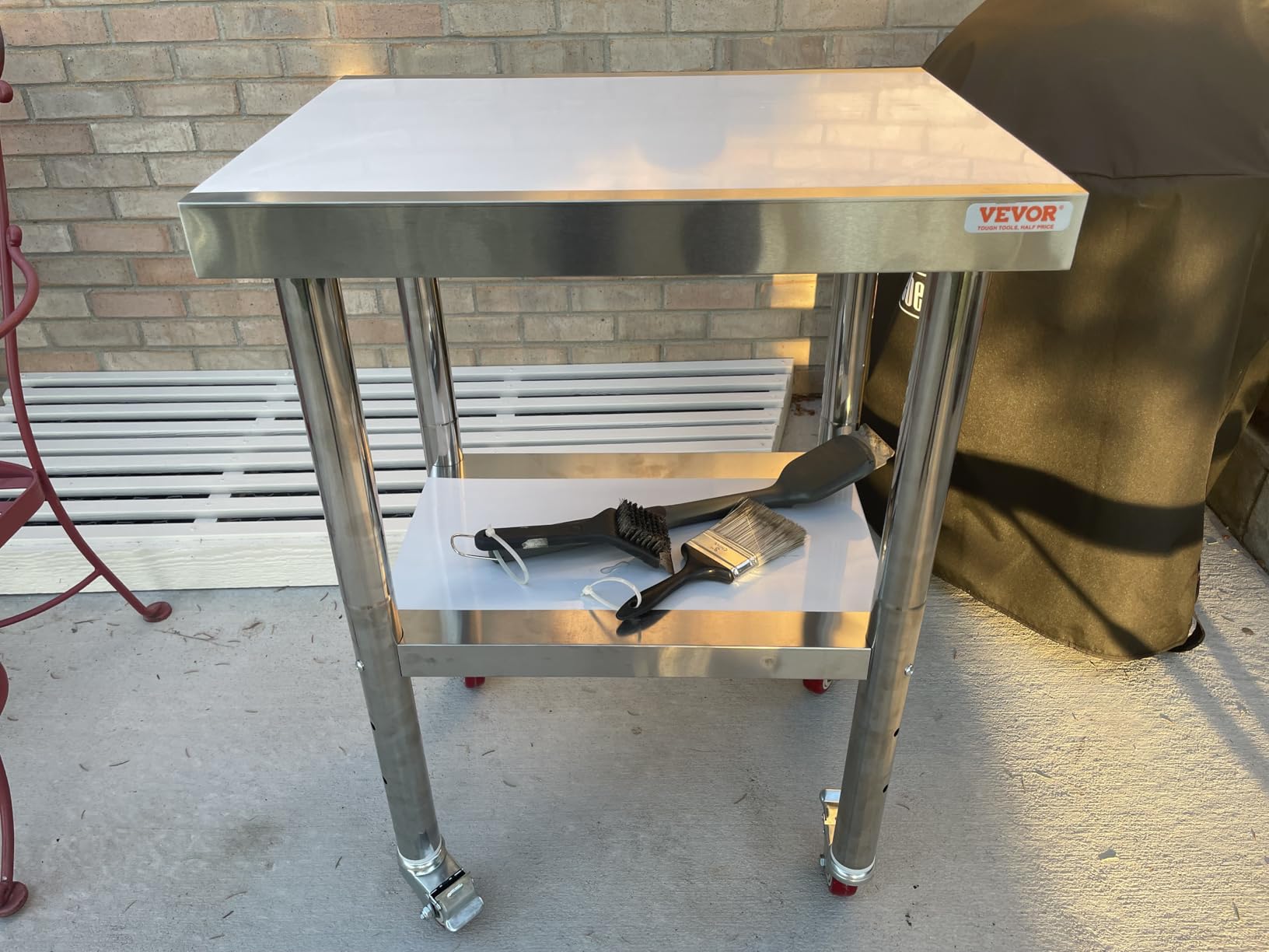 VEVOR Outdoor Grill Dining Cart with Double-Shelf, BBQ Movable Food Prep Table, Multifunctional Foldable Iron Table Top, Portable Modular Carts for Pizza Oven, Worktable with 2 Wheels, Carry Handle customer photo 1
