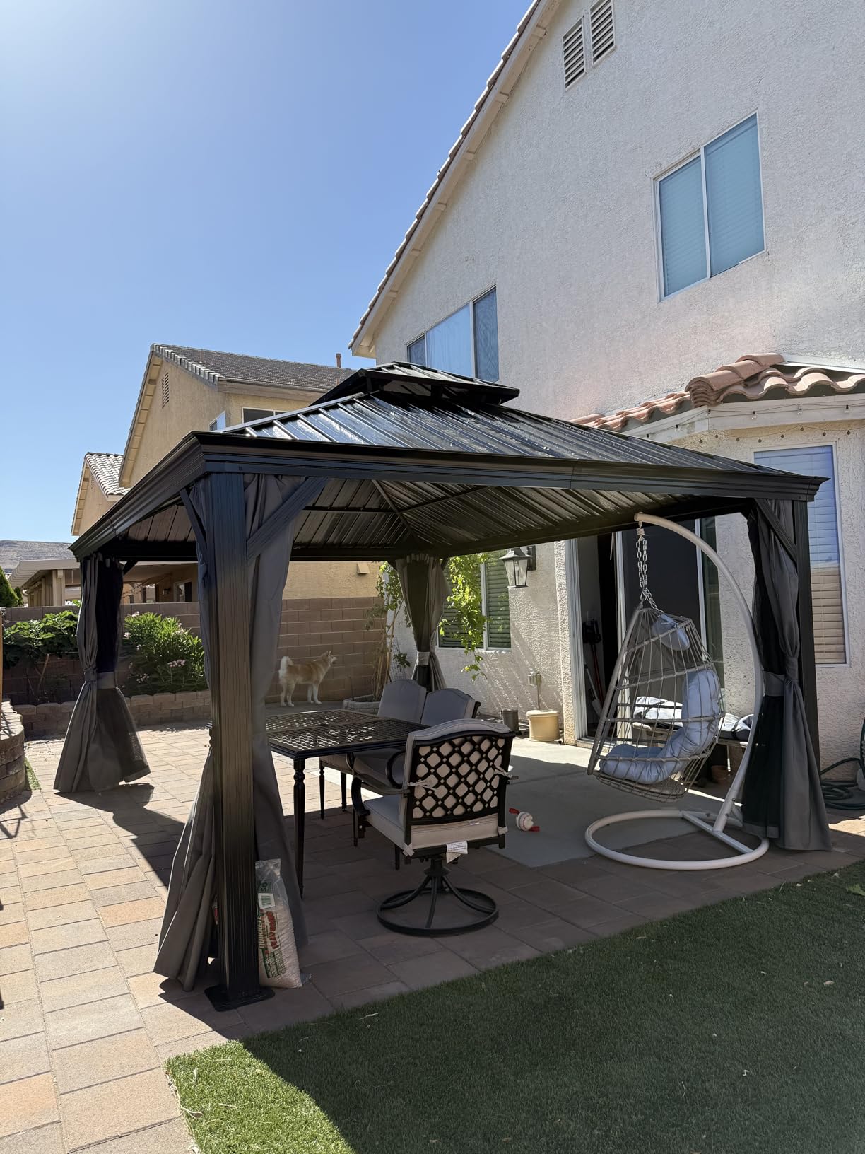 Aoxun 12' X 16' Hardtop Gazebo with Drainage, Aluminum Outdoor Gazebos | Patio Pergola with4.7”Posts,Galvanized Steel Double Roof,Privacy Curtain&Netting,Permanent Pavilion for Garden,Beckyard,Grey customer photo 2