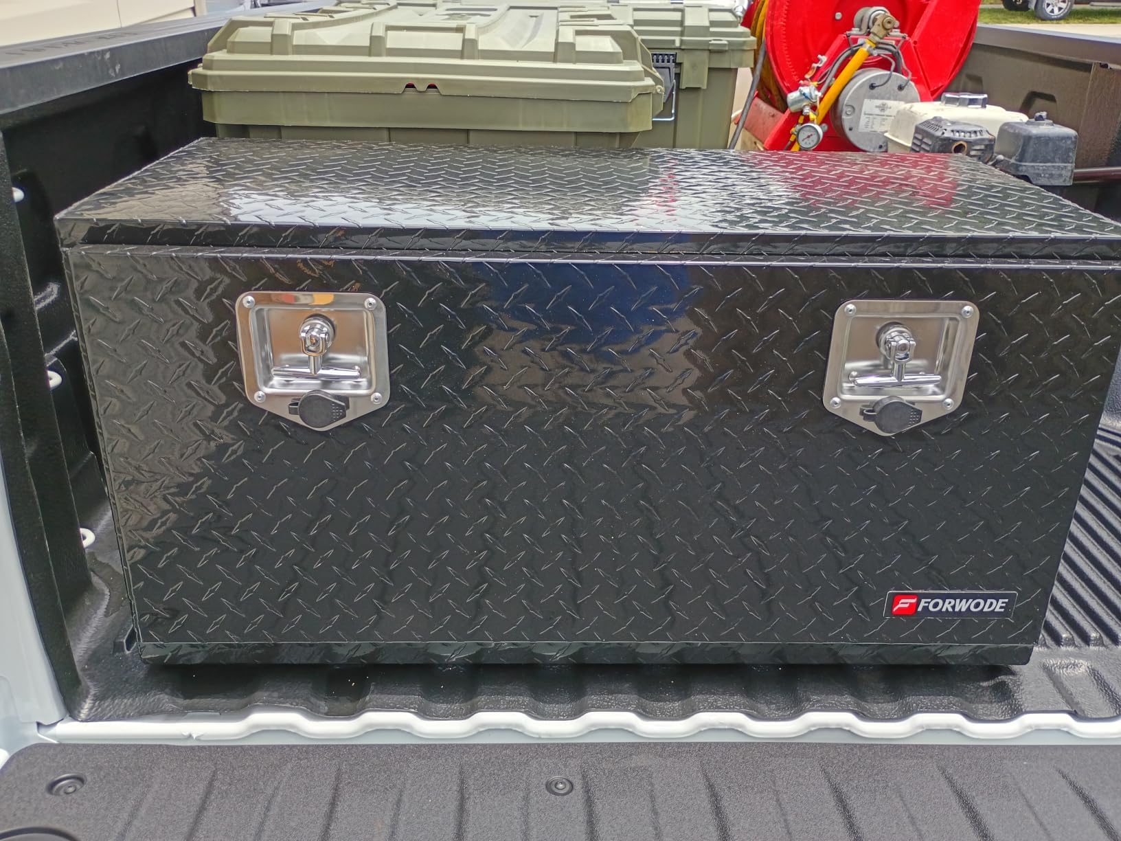 FORWODE 36x17x18 Inch Underbody Truck Tool Box Aluminum Trailer Tool Box with Lock & Foldable T-Handle Waterproof Truck Storage Box for Pickup Truck, Trailer, RV, ATV, Indoor（BLACK） customer photo 2