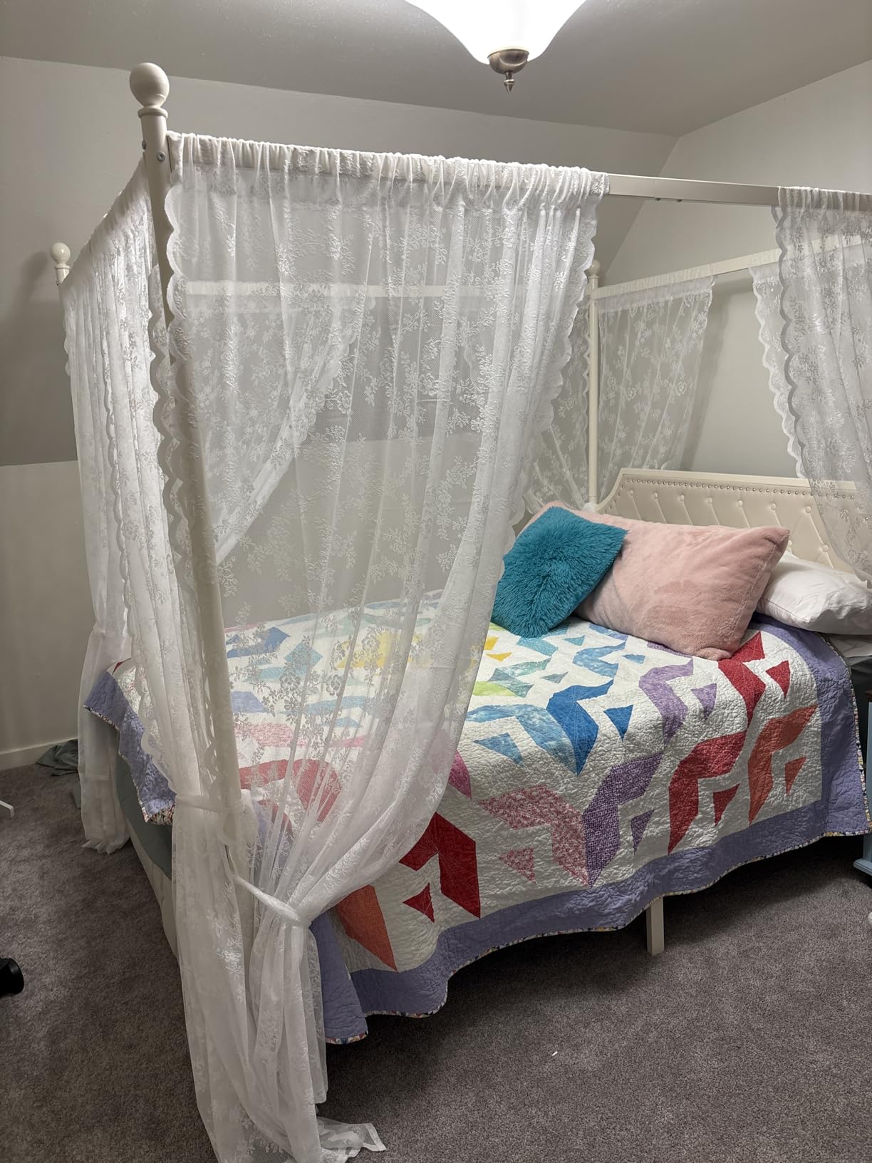 Keyluv Queen Upholstered Canopy Bed Frame with 2 Storage Drawers & Button Tufted Headboard, Metal Platform Bed with 4 Removable Posts, Two-Purpose Velvet Bed, Dark Grey/Curtain Not Included customer photo 1