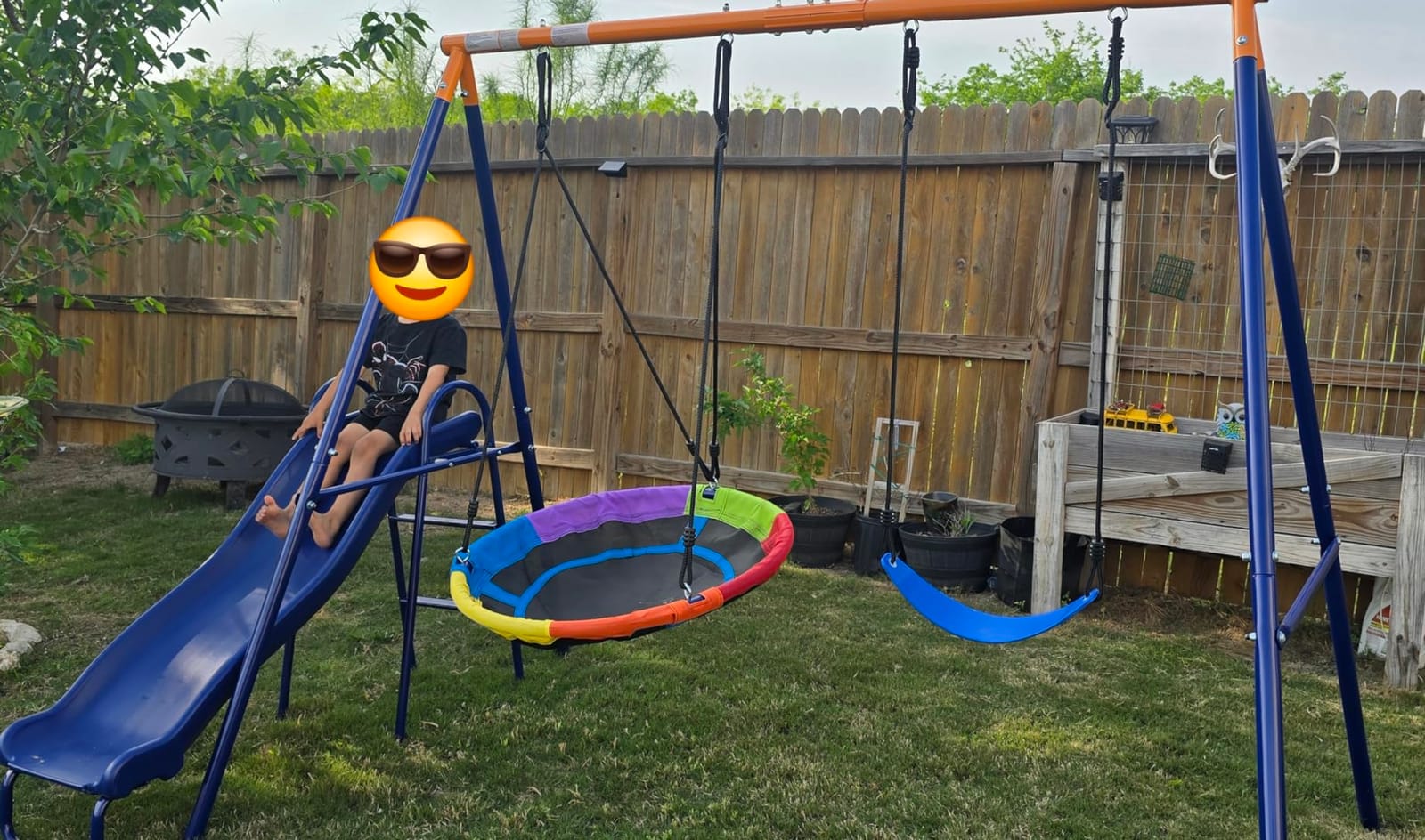 Lunafun Swing Set for Backyard with Kids Slide 440lbs Heavy-Duty Metal A-Frame 1 Saucer Swing Seat 1 Swings Seat & 1 Slide customer photo 1