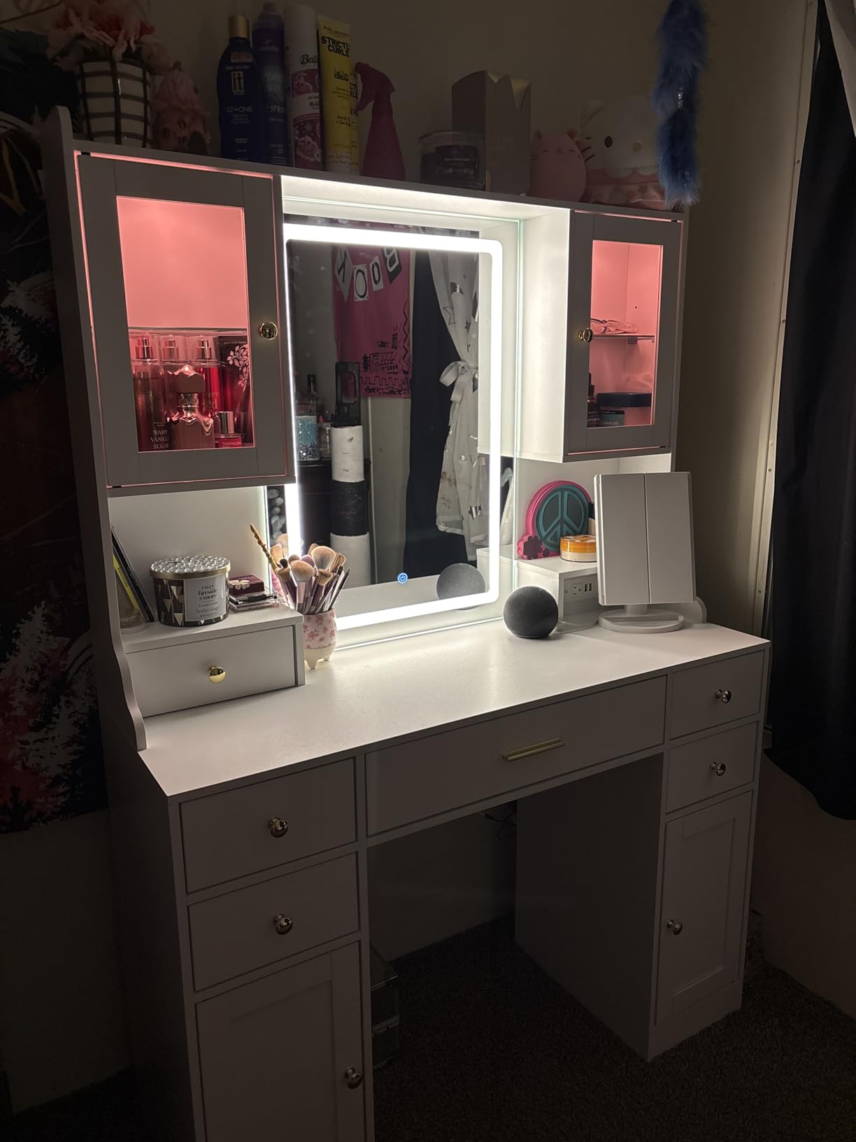 CSZZD White Makeup Vanity Desk with LED Mirror & RGB Cabinets customer photo 1