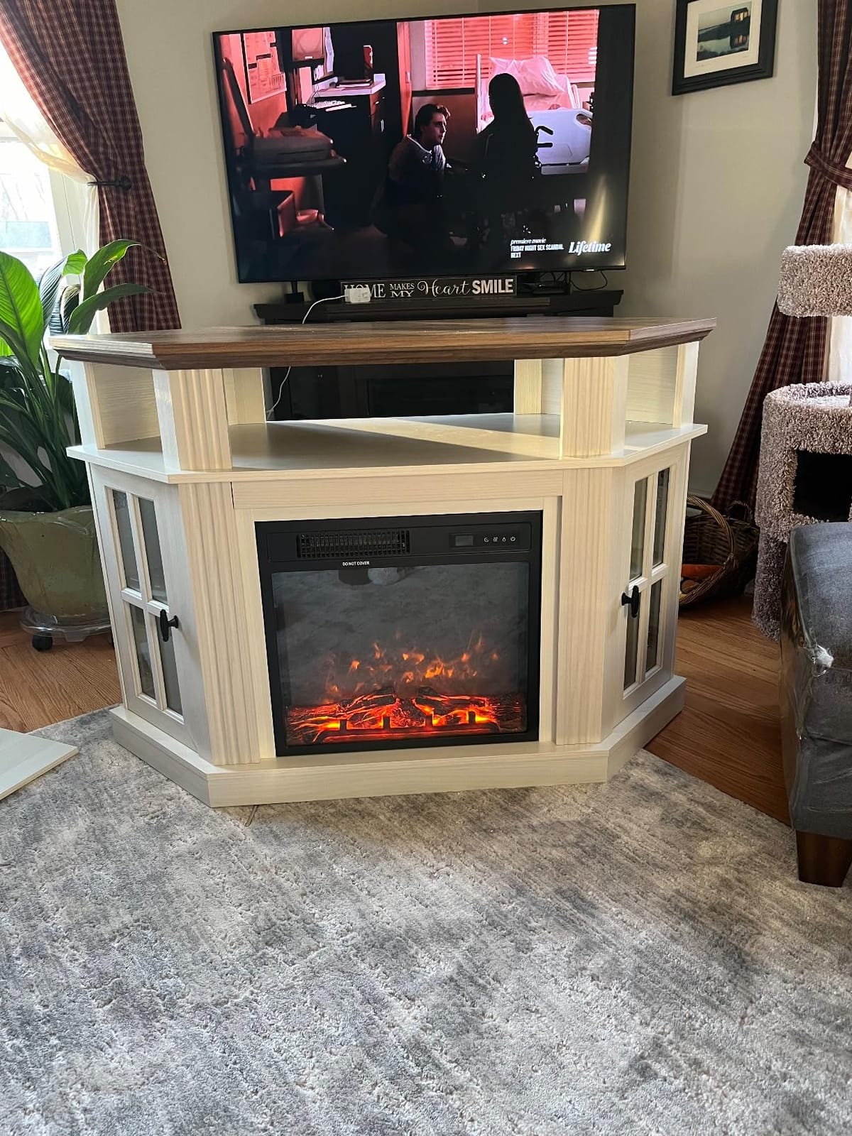 Flamaker Corner Fireplace TV Stand for TVs up to 55 Inch, White customer photo 2