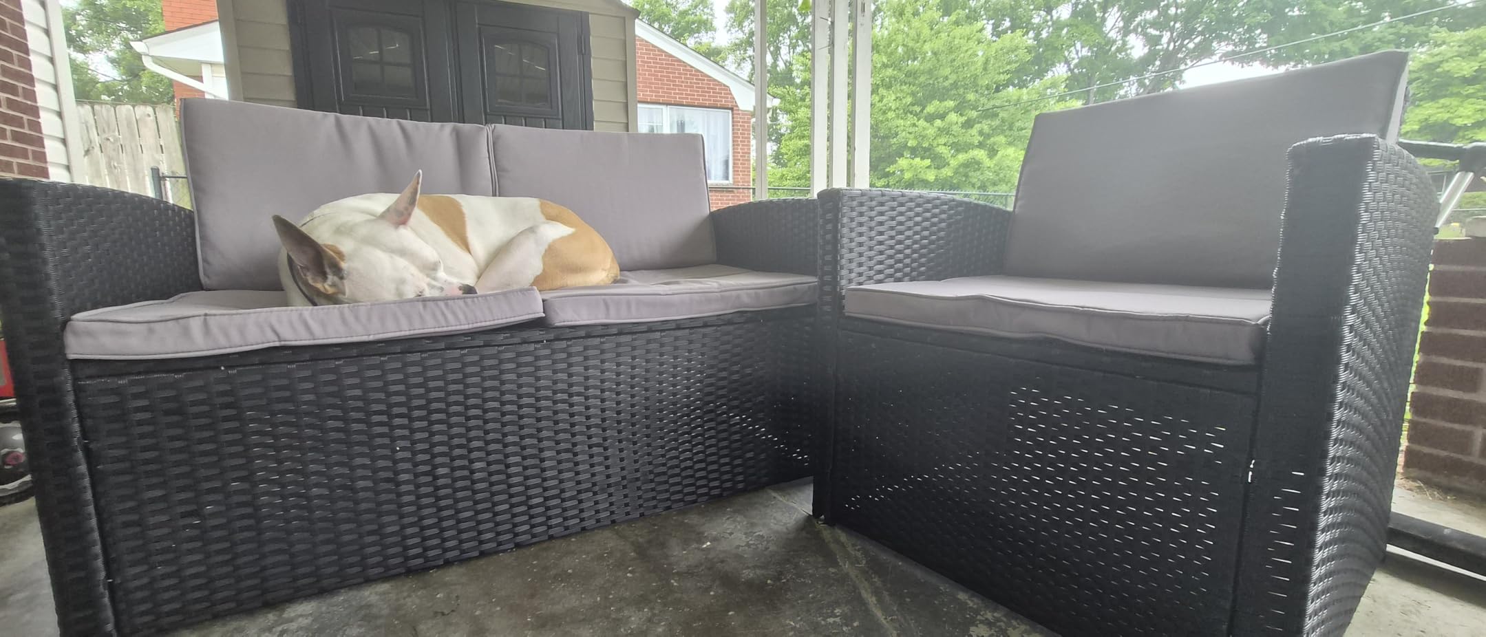 4 Piece Patio Furniture Set, Outdoor Wicker Conversation Set | Washable Cushions, 2 Armchairs + Loveseat Sofa + Coffee Table, Rustproof Steel Frame, Black customer photo 1