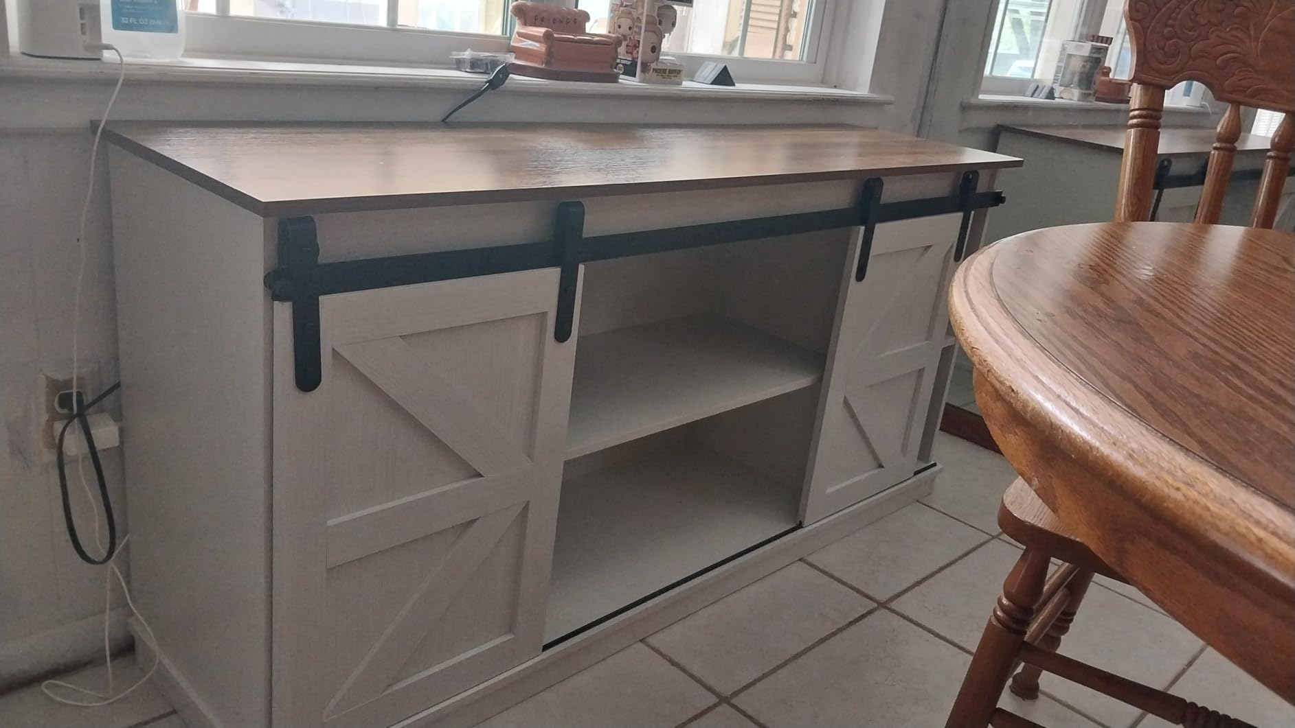 Shahoo Farmhouse Sideboard Buffet Cabinet, Coffee Bar Storage with Sliding Barn Doors, Shelf for Home Dining Room, White customer photo 1