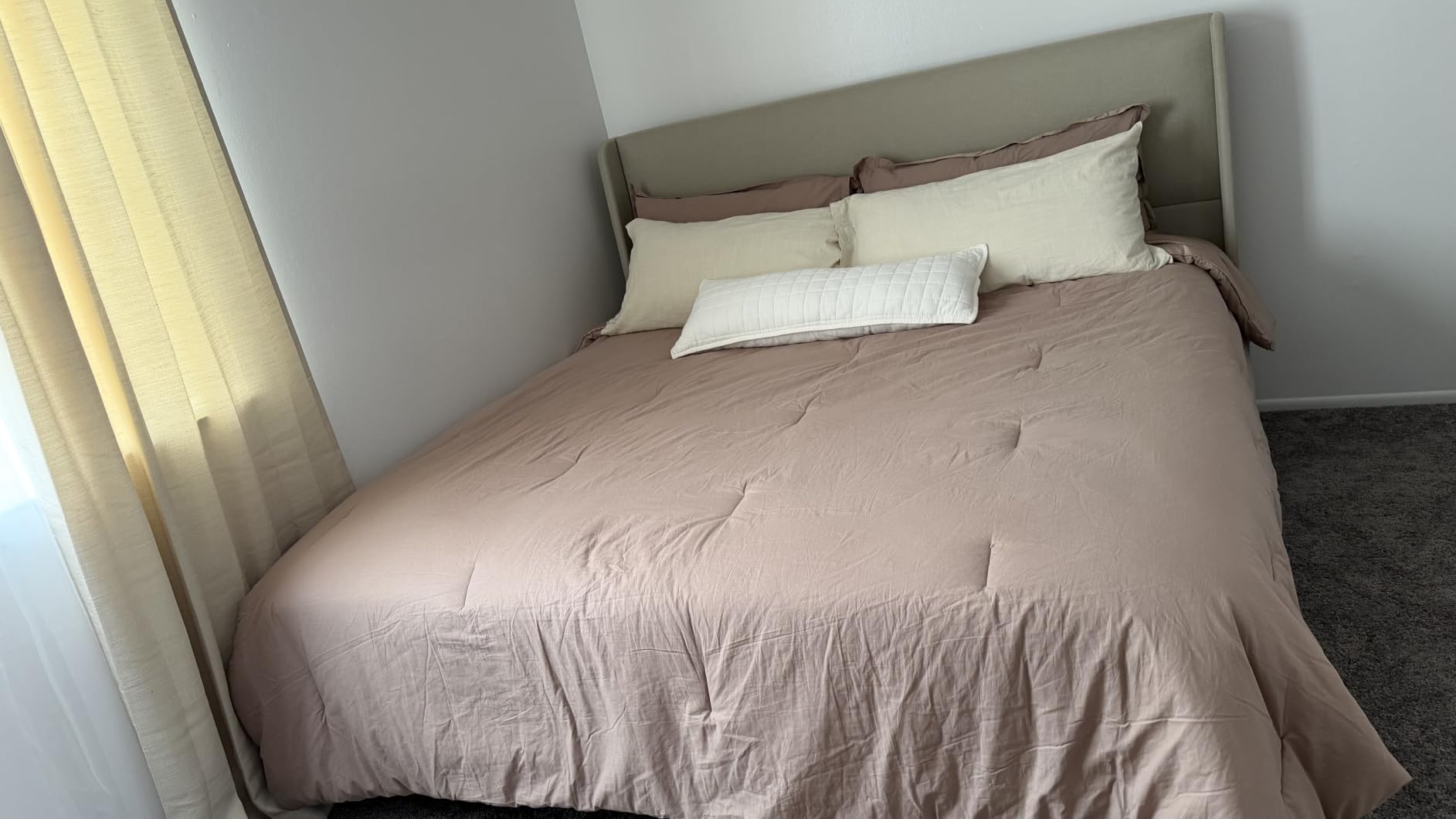 Jocisland Queen Bed Frame Linen Upholstered Wingback Headboard, Brown customer photo 2