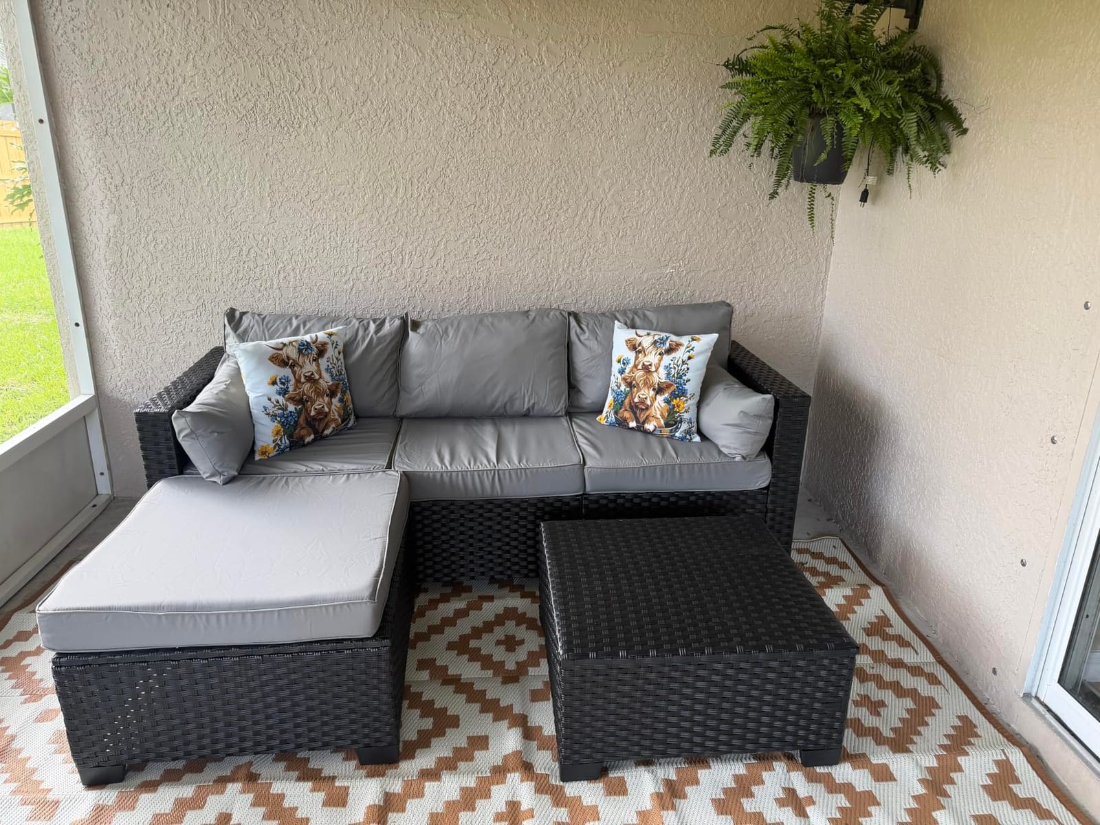 Rattaner Outdoor Furniture Set 3 Pieces Wicker Patio Furniture Outdoor Sectional Patio Couch Outdoor Coffee Table All-Weather Non-Slip Cushions Waterproof Covers, Peacock Blue customer photo 1