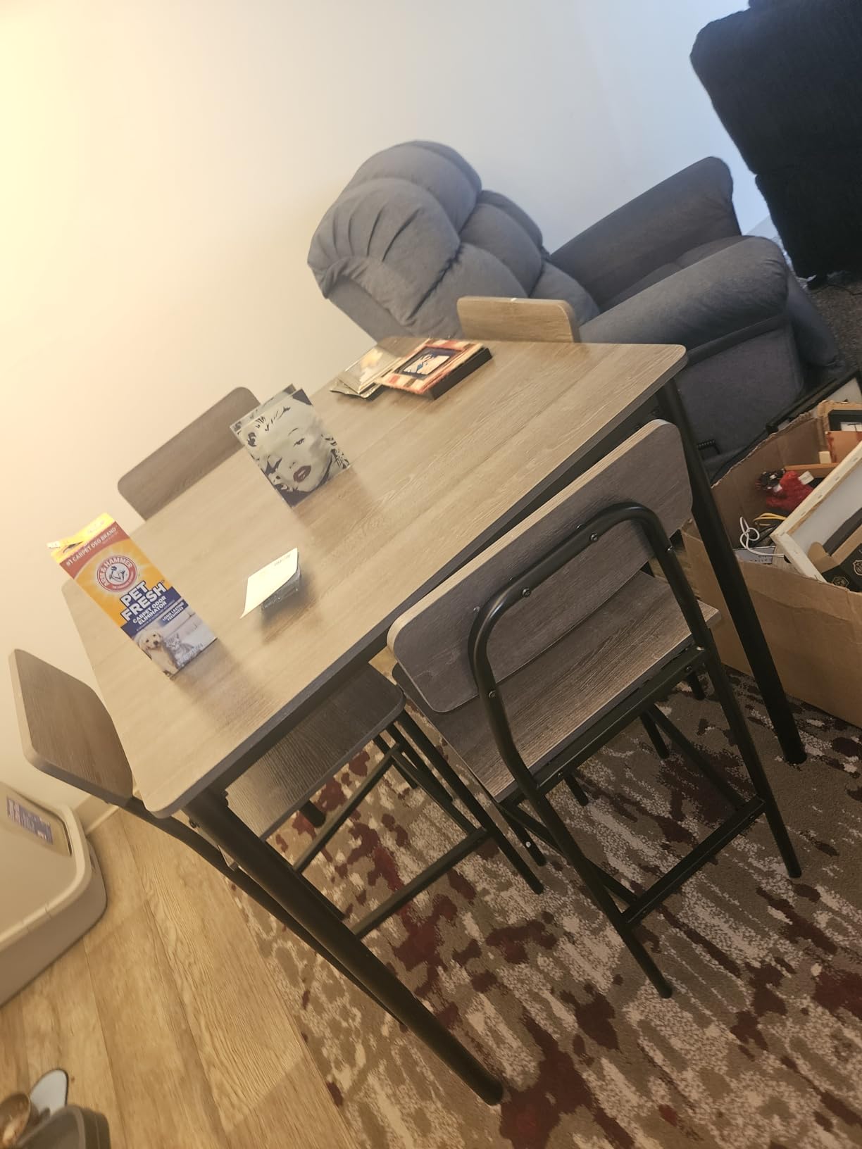 GIANTEX 5-Piece Dining Table Set W/Counter Height Table & 4 Bar Stools, Industrial Kitchen Dining Set W/Footrest & Backrest, Space-Saving Dinette Set for Pub, Dining Room, Restaurant (Mix Brown) customer photo 1