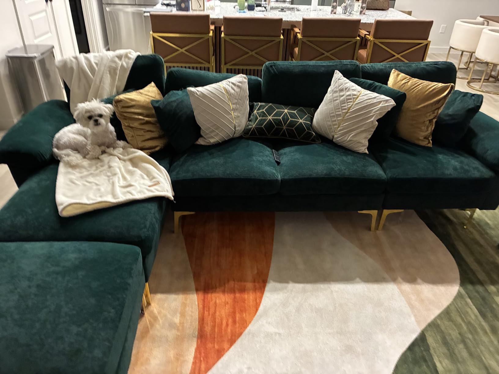 OUYESSIR U-Shaped Sectional Sofa Couch, 4 Seat Sofa Set for Living Room, Convertible L-Shaped Velvet Couch Set with Chaise Lounge, Ottoman and Pillows,114 inches (Emerald Green) customer photo 2