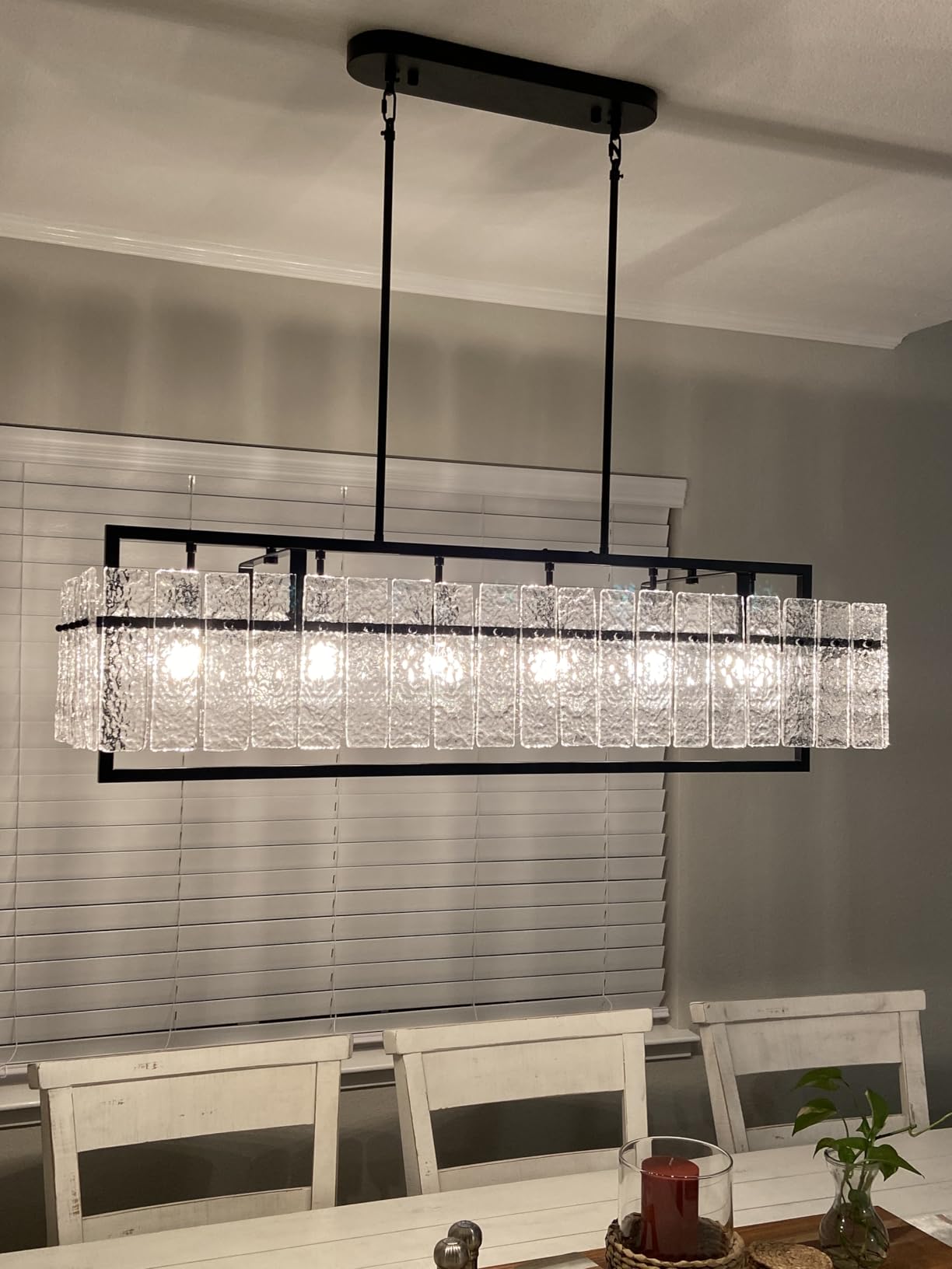 IKK Modern Foyer Chandelier, Black Crystal Chandelier for Dining Room, Square Entryway Light Fixture Hanging, Easily Adjustable Height Glass Chandeliers for Kitchen Island, Elegant Water Ripple customer photo 1
