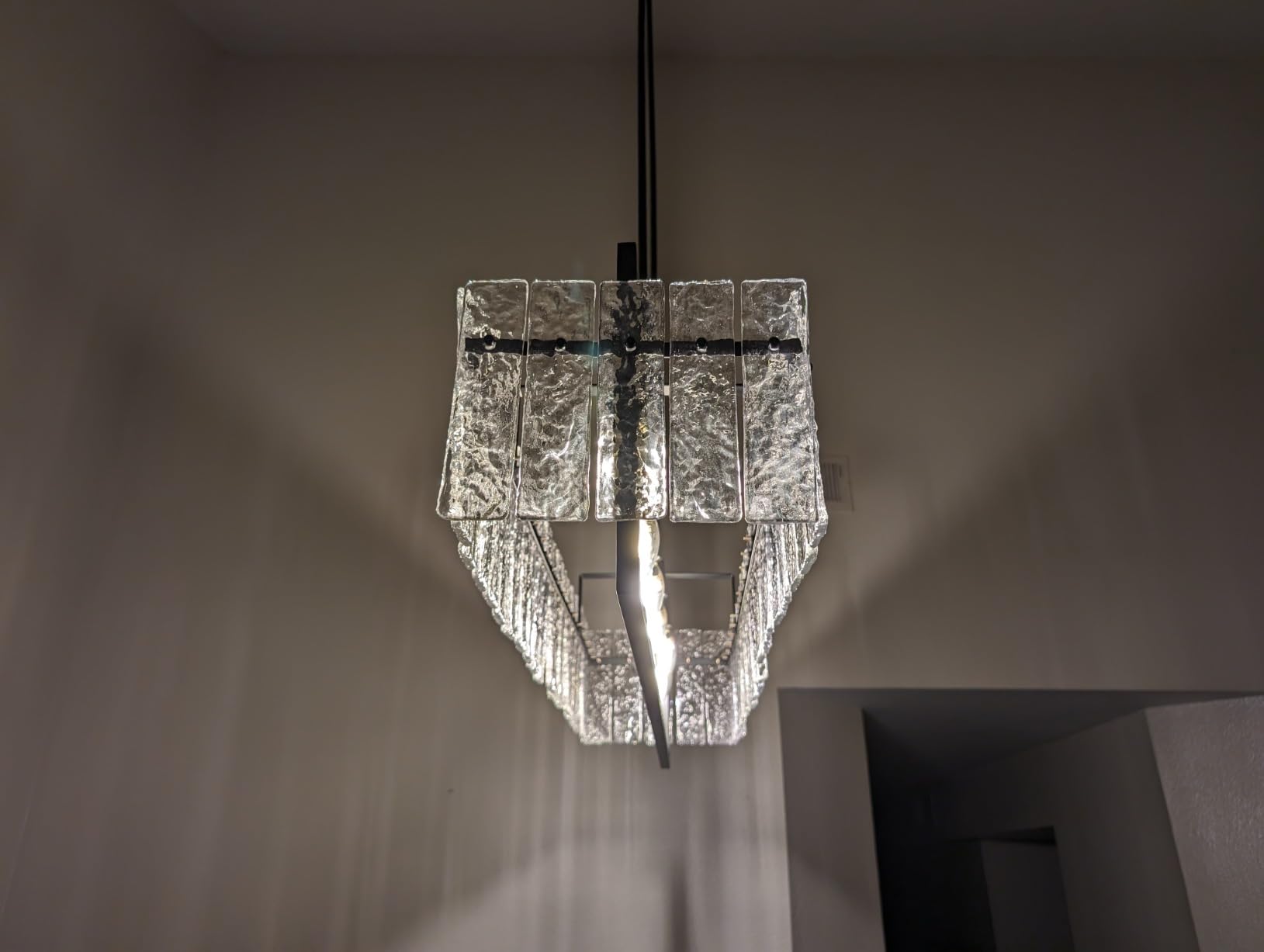 IKK Modern Foyer Chandelier, Black Crystal Chandelier for Dining Room, Square Entryway Light Fixture Hanging, Easily Adjustable Height Glass Chandeliers for Kitchen Island, Elegant Water Ripple customer photo 2