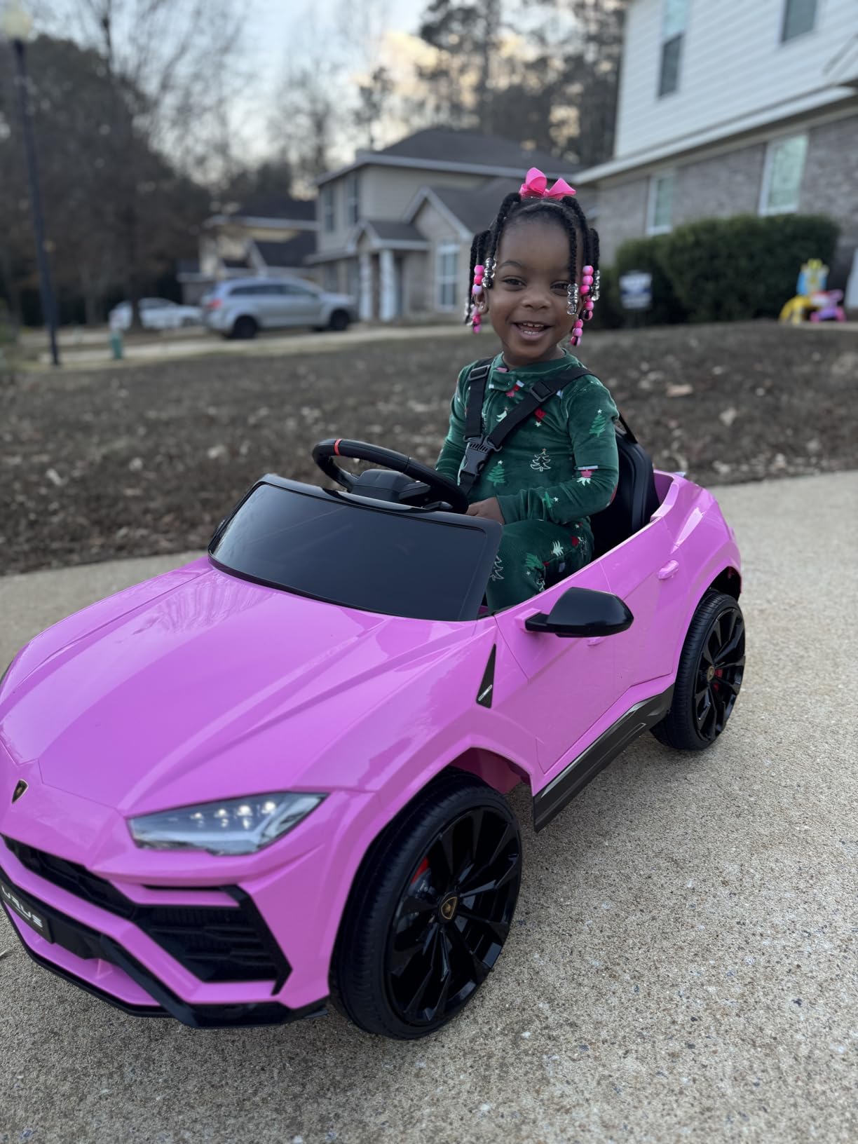 Electric Car for Kids 12V Licensed Lamborghini Ride On Car with Remote Control,Max Speed 2.5Mph,LED Lights,Music Players,Lockable Doors,Spring Suspension,Toddler Cars to Drive,Pink customer photo 1
