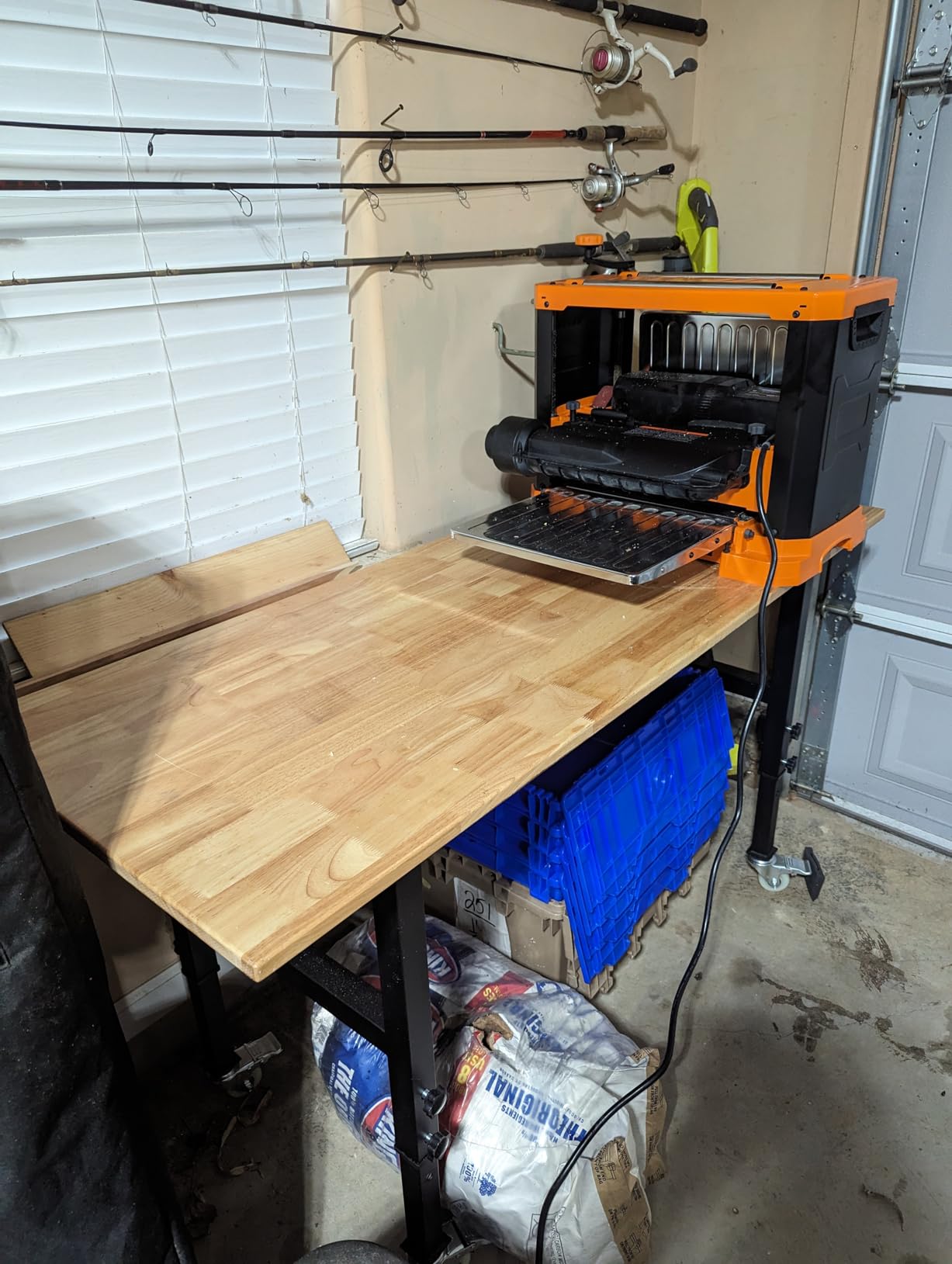60” Heavy-Duty Solid Wood Work Bench Work Table with Wheels, Adjustable Height Portable Workbench with Power Outlets, 3000 Lbs Capacity Workstation for Garage, Workshop customer photo 1