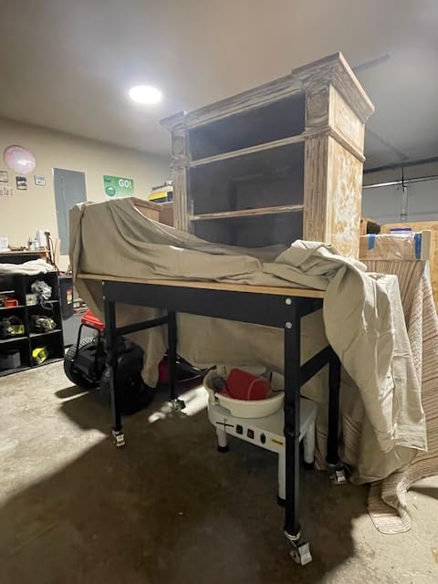 60” Heavy-Duty Solid Wood Work Bench Work Table with Wheels, Adjustable Height Portable Workbench with Power Outlets, 3000 Lbs Capacity Workstation for Garage, Workshop customer photo 2