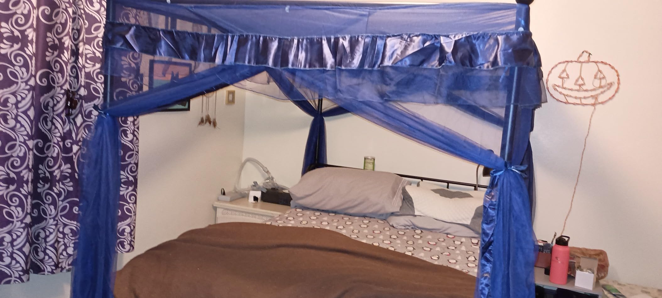 LIKIMIO Queen Canopy Bed Frame, Storage Headboard with Charging Station customer photo 1