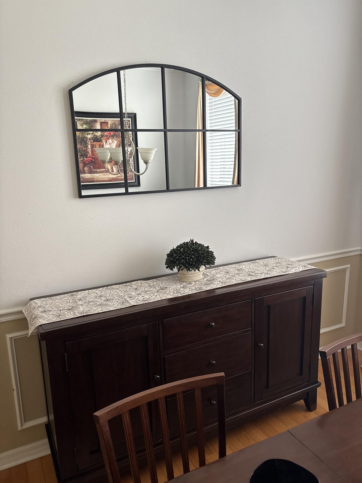 Black Arched Window Pane Mirror, 42