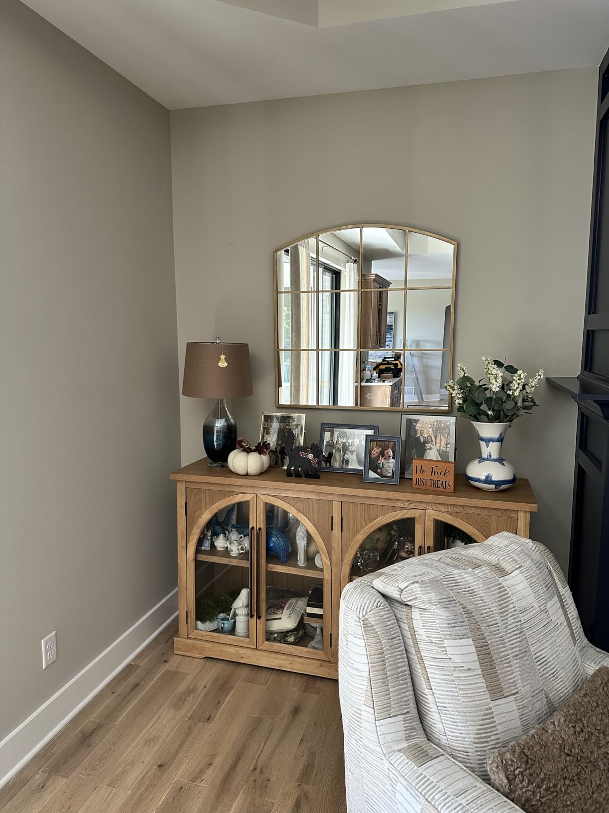 Black Arched Window Pane Mirror, 42