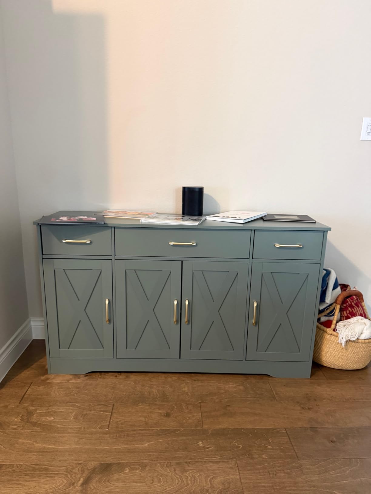 HOSTACK Kitchen Buffet Sideboard Storage Cabinet, Coffee Bar Cabinet, Brown customer photo 2