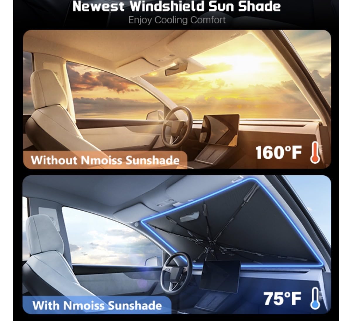 Nmoiss 2026 Windshield Sun Shade Umbrella [Vinyl Coating Heat Shield] customer photo 2