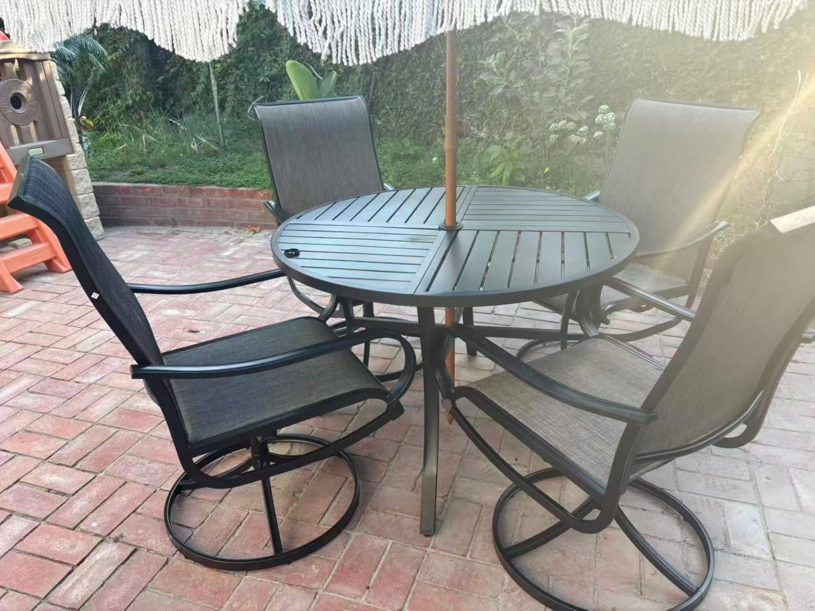 Sophia & William Patio Dining Set for 6 w/Swivel Textilene Chairs, Blue | 60