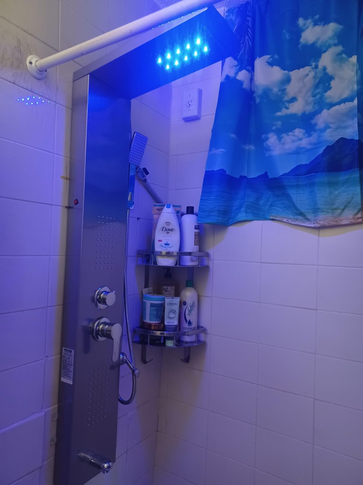 VEVOR Shower Panel System, 5 Shower Modes, LED Shower Panel Tower, Rainfall, Waterfall, 2 Body Massage Jets, Tub Spout, Handheld Shower Head with 59
