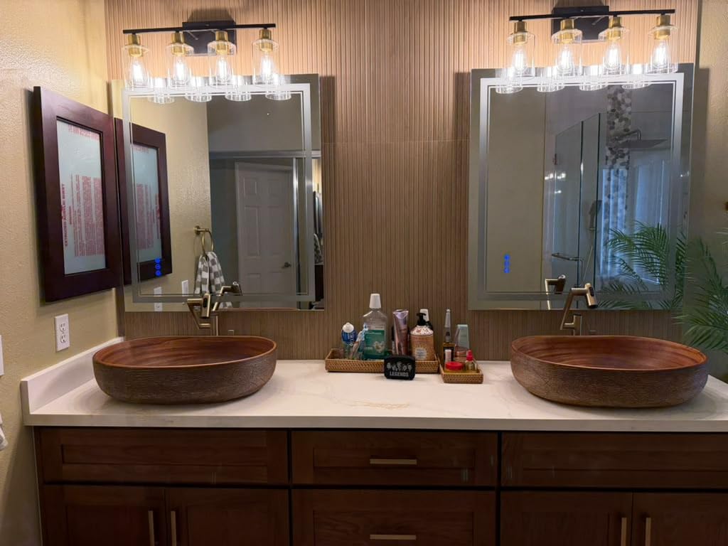 Indoi 4-Light Bathroom Light Fixtures, Matte Black Modern Vanity Lights with Clear Glass Shades, Bathroom Wall Lamp for Mirror Living Room Cabinet Bedroom Porch customer photo 2