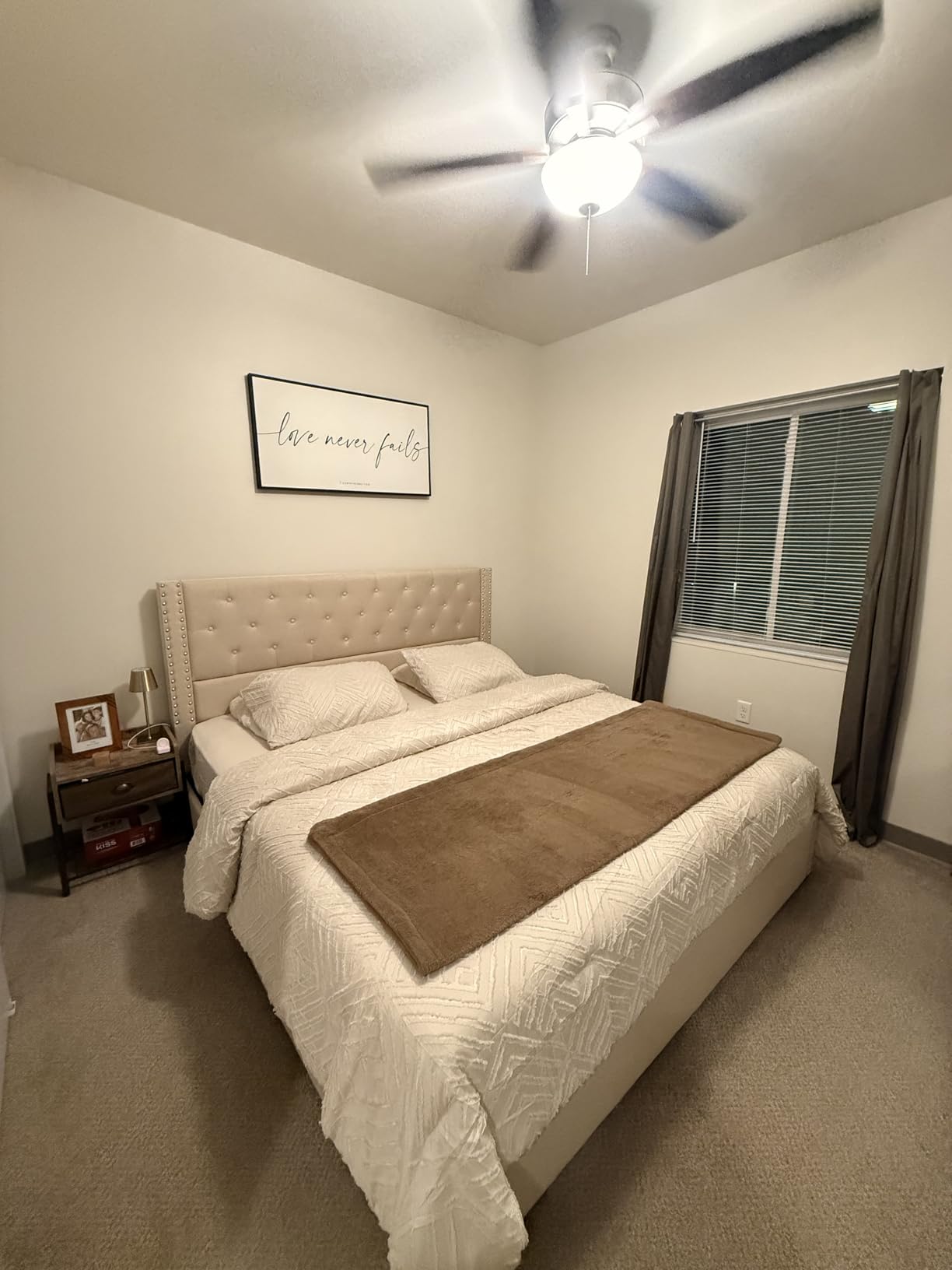 LARMACE King Size Bed Frame with 4 Storage Drawers and Tufted Headboard Linen Upholstered Platform Bed Frame with Heavy Duty Wood Slats, No Box Spring Needed, Easy Assembly, Beige customer photo 2