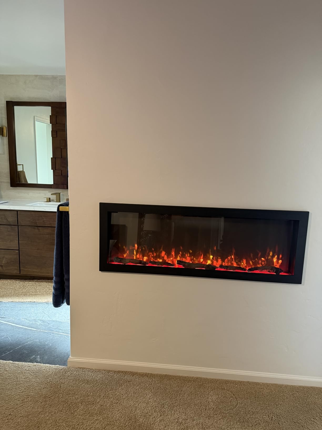 PuraFlame Bernice 60 Inch Smart Linear Electric Fireplace - Clean Hidden Vent Design, Flame with 9 Colors, Recessed in-Wall or Wall-Mount or Free Standing, Compatible with Alexa and Google Assistant customer photo 1