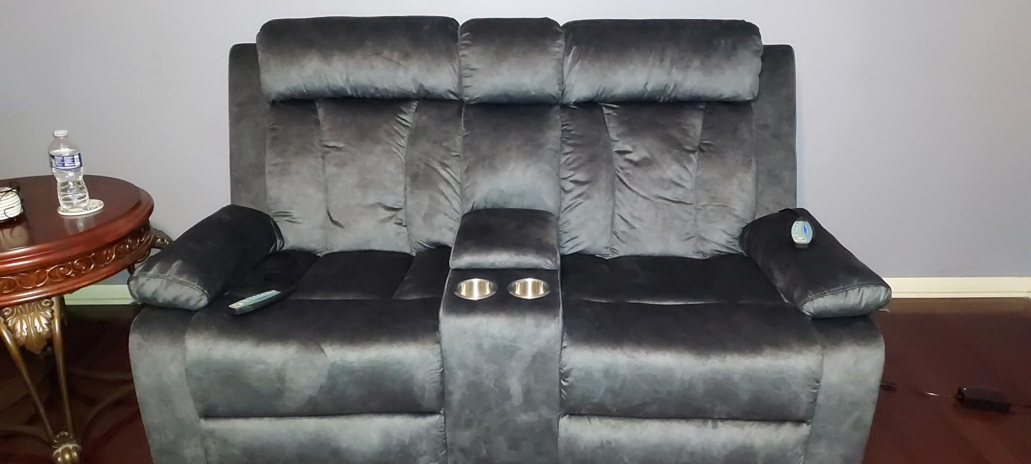 GUEAPY Power Reclining Sofa with Massage and Heat, 3 Seat Electric Reclining Couch with USB & Type-C Charging, 8-Point Vibration Massage, Dutch Velvet Recliner Sofa for Living Room,Gray customer photo 1