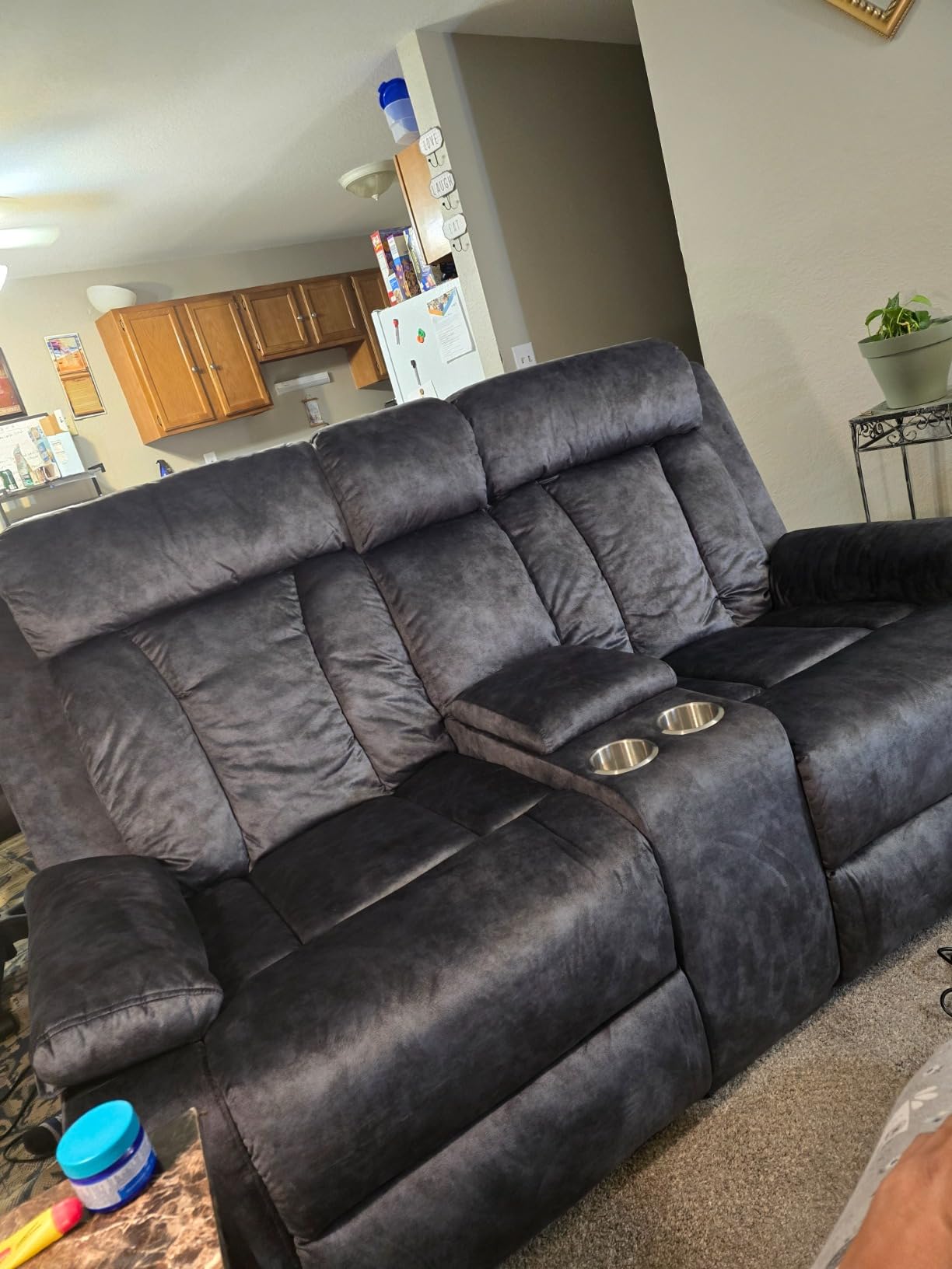 GUEAPY Power Reclining Sofa with Massage and Heat, 3 Seat Electric Reclining Couch with USB & Type-C Charging, 8-Point Vibration Massage, Dutch Velvet Recliner Sofa for Living Room,Gray customer photo 2