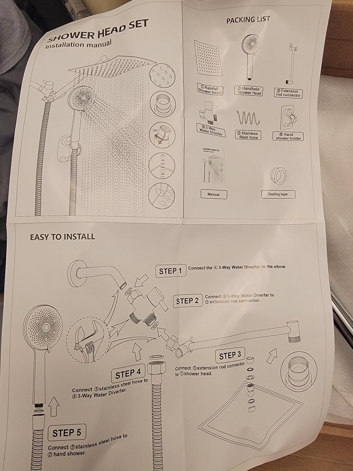 Shower Head, Rain Shower Head with Handheld Spray Combo, 10 Inch Adjustable High Pressure Rainfall Shower Head, Dual Showerhead Set with Extension Arm and 60 Inch Long Shower Hose (Silver) customer photo 1