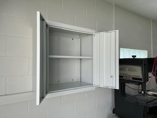 Steel Wall Cabinet, Heavy Duty Hanging Garage Storage Cabinet with Adjustable Shelf & Locking Doors, Wall Mounted Metal Garage Cabinet for Workshop, Utility Room, Shed, Black/Grey customer photo 2