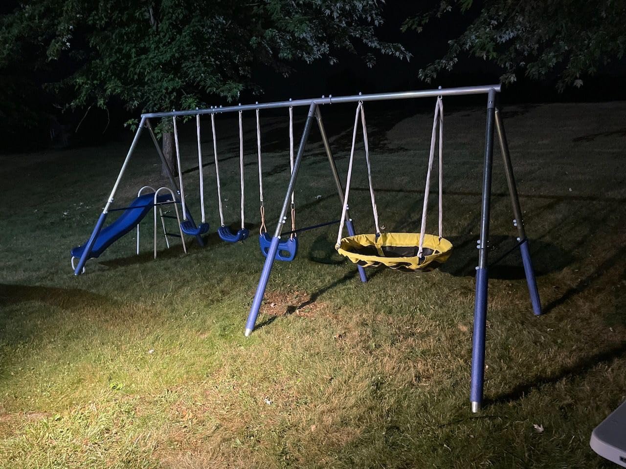 Sportspower 800lbs ‘Swing & Play’ Metal Swing Set for Backyard & Outdoors, 2 Swings & Standing Swing, 2-Person Glider, 2-Person Saucer, 5ft Slide, Bonus Anchors, 6-YR WRTY, 6.1' Tall customer photo 1