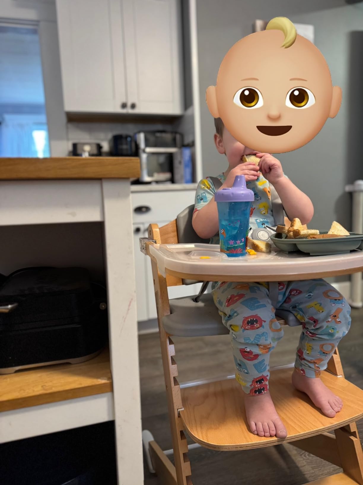 Cowiewie 3-in-1 Wooden High Chair for Babies and Toddlers, 8-Level Adjustable Seat and Footrest, Removable 3-Layer Tray, EVA Cushions, 5-Point Harness, Green customer photo 1