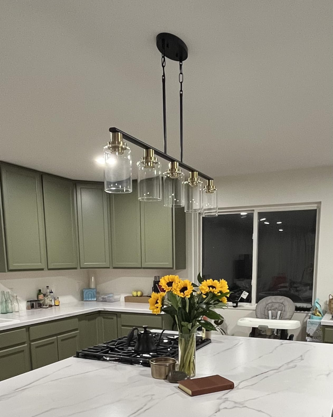 Kitchen Island Lighting, 6-Light Modern Dining Room Light Fixture Over Table,44.3'' Vintage Farmhouse Gold Linear Chandelier, Industrial Pendant Lights for Kitchen Island with Clear Glass Shade customer photo 2
