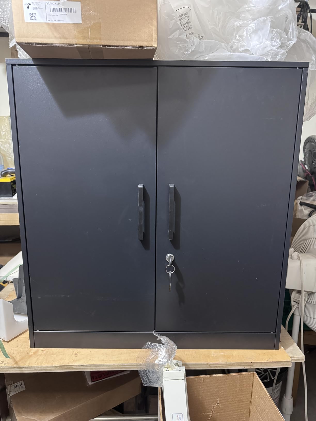 IRONFFICE Metal Wall Cabinet,Garage Cabinet with Handle,Lockable Storage Cabinets Wall Mounted with 2 Doors,Locking Cabinet with Shelves for Basement,Office,Living Home,Black customer photo 1