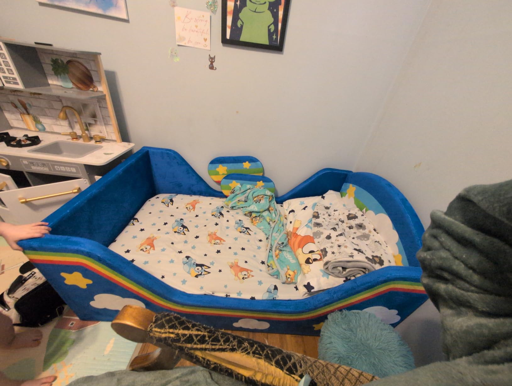 weeonekids Toddler Bed, Child Bed for Kids with Extra Safty Broad, Standard Crib Size Toddler Bed, Certified Fabric Toddler Beds,Toddler Flood Bed (Gray) customer photo 1