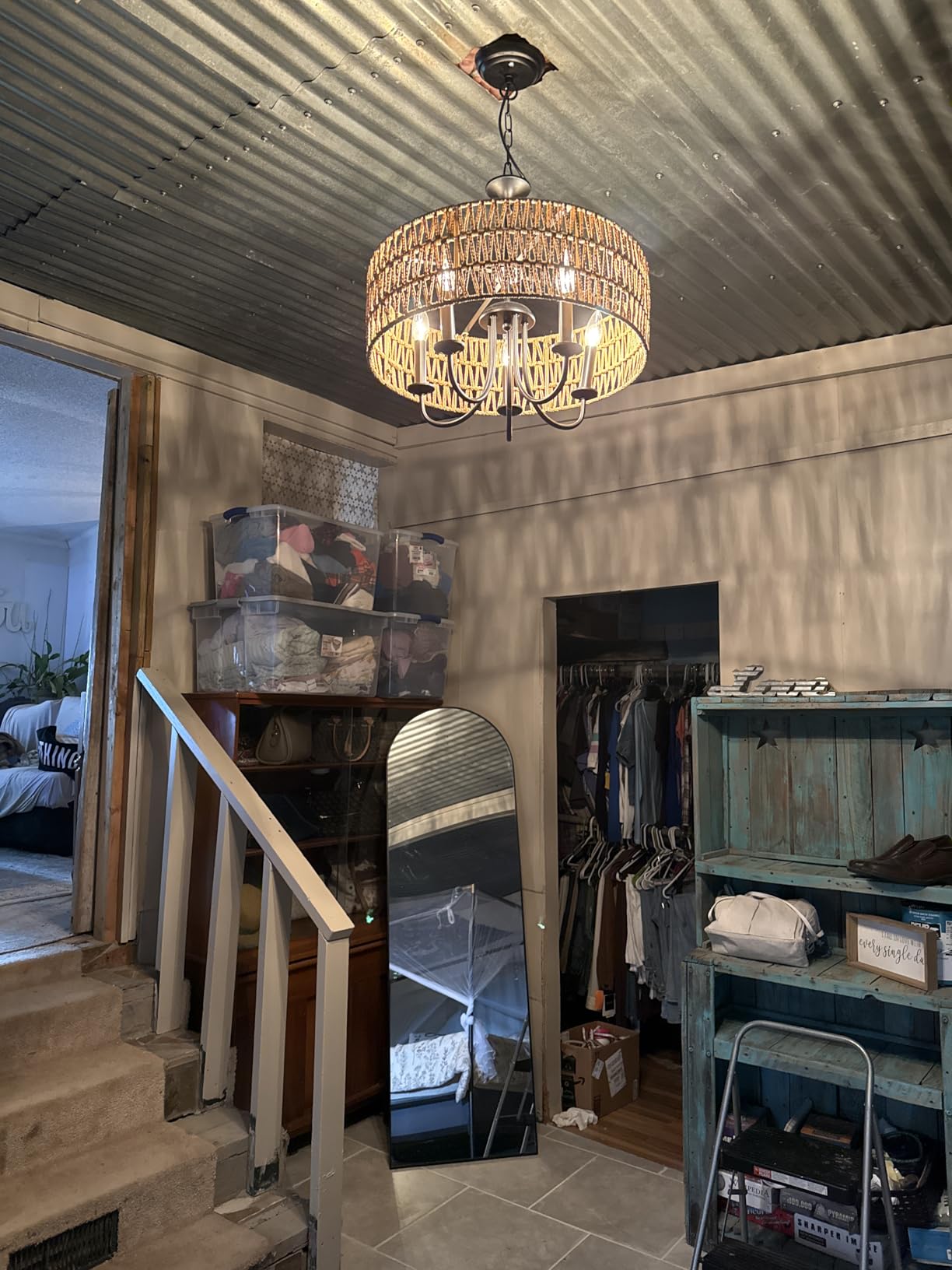LAMSU Modern Farmhouse Chandelier Light Fixtures, 5-Lights Large Rattan Pendant Lighting with Hand Woven Wicker Shade, Boho Black Chandeliers for Dining Room Living Room Kitchen Island Bedroom customer photo 2