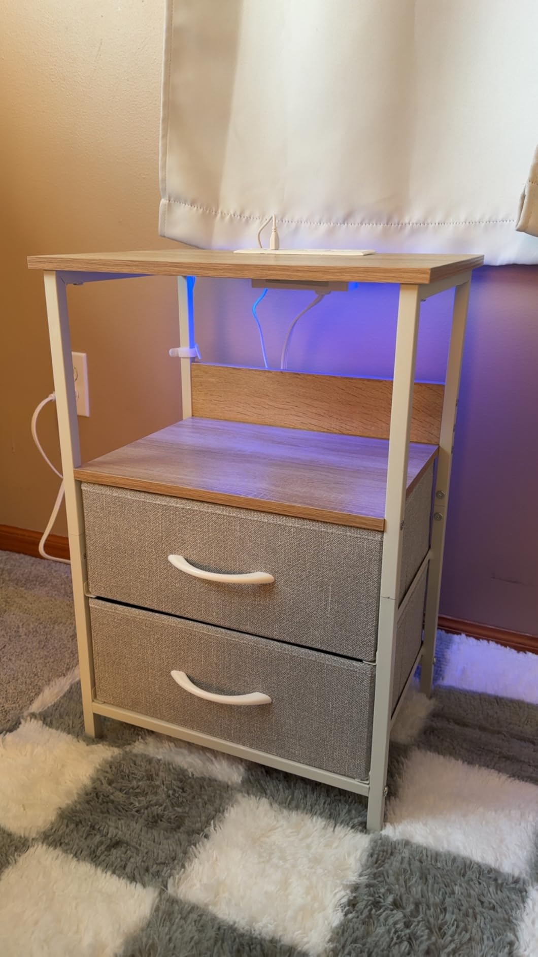 Fixwal Night Stand with Charging Station, Black Led Nightstand, 2 Drawers | fabric drawer, built-in bedside charger, 2 AC outlets & 2 USB ports, open top shelf, small bedroom furniture, end table customer photo 1