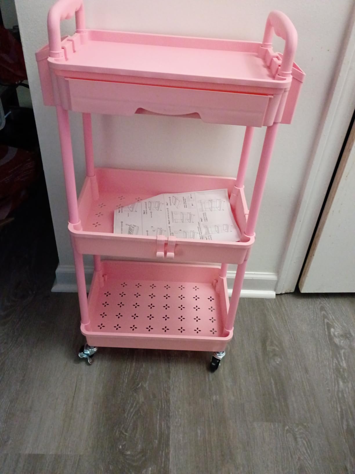 SUNALLY 3 Tier Rolling Cart with Drawer, Craft Storage Cart Organizer,White customer photo 2