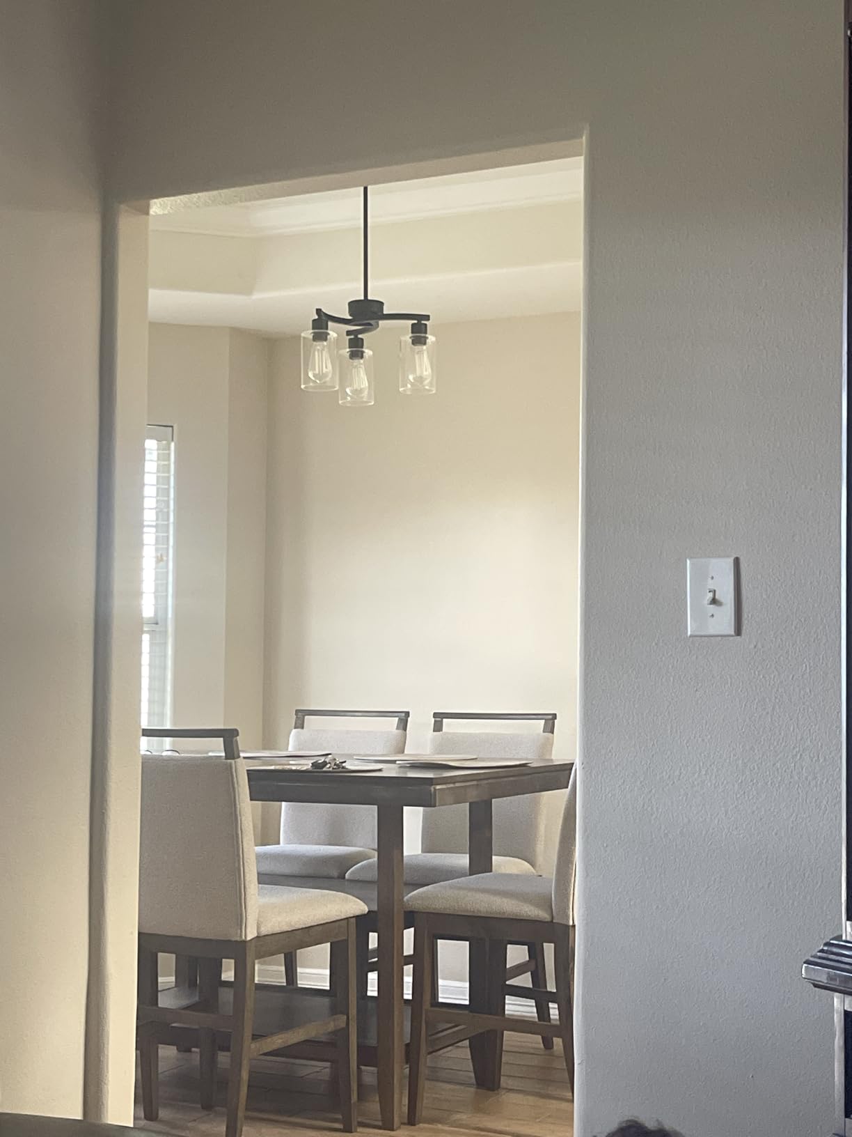 CNRATYE 6-Light Modern Farmhouse Black Chandelier, Contemporary Dining Room Light Fixture, Adjustable Height Hanging Industrial Pendant Lights Kitchen Island, Clear Glass Shade customer photo 1