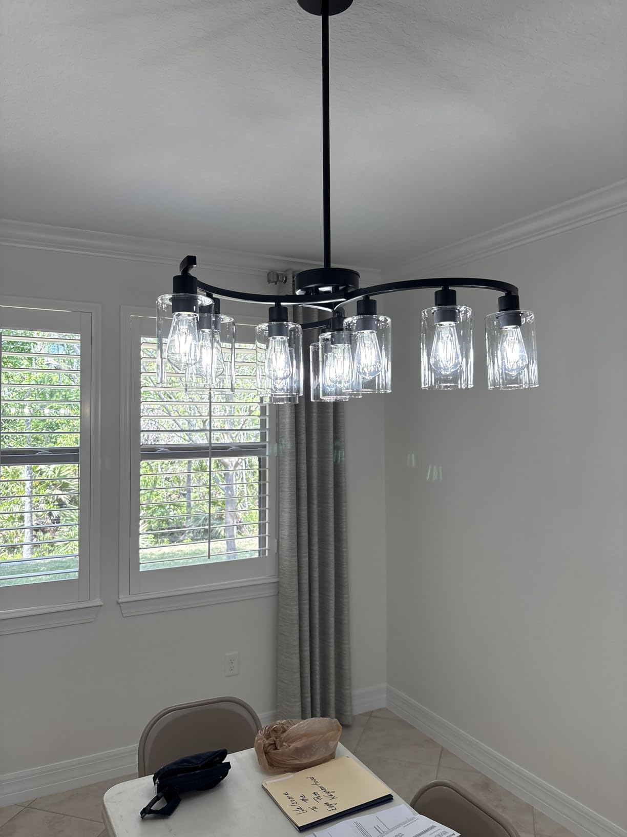 CNRATYE 6-Light Modern Farmhouse Black Chandelier, Contemporary Dining Room Light Fixture, Adjustable Height Hanging Industrial Pendant Lights Kitchen Island, Clear Glass Shade customer photo 2