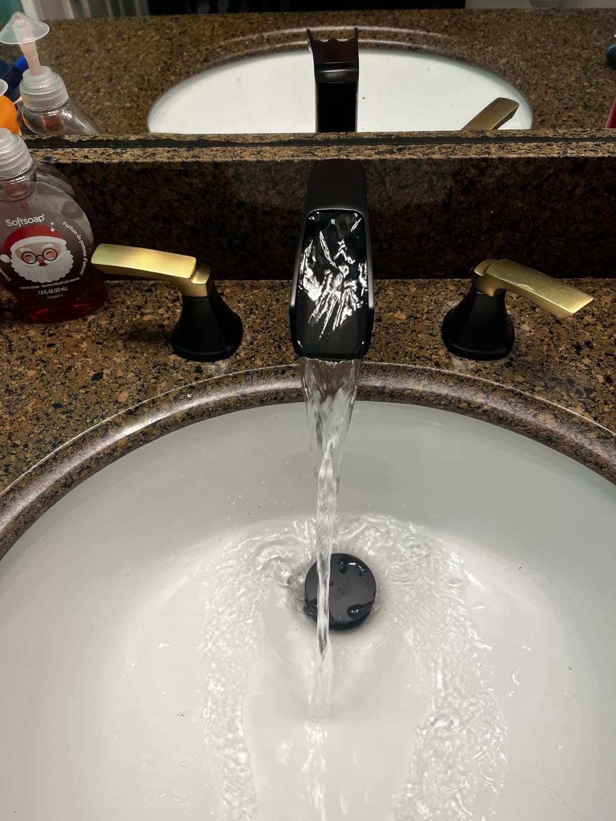 Fapully Brushed Nickel Bathroom Faucet 3 Hole, Waterfall 8 Inch Widespread Bathroom Sink Faucet with Pop-up Drain, Two-Handle Faucet for Bathroom Sink customer photo 1