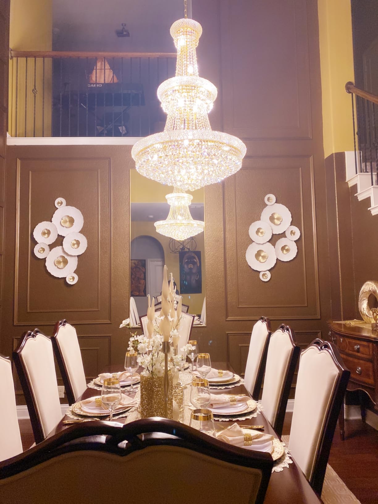 19-Lights High Ceiling Chandelier Modern Gold Crystal Chandeliers Large Foyer Chandelier Fixtures for Staircase Living Room Hallway Entryway (H47 x W31.5) customer photo 1