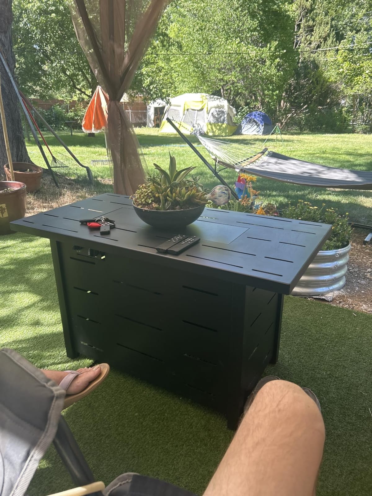 43 inch Outdoor Propane Fire Pit 50,000 BTU Gas Fire Pit Table with Lid, Waterproof Cover, Rectangle Gas Firepit Table for Garden/Patio, CSA Certification customer photo 1