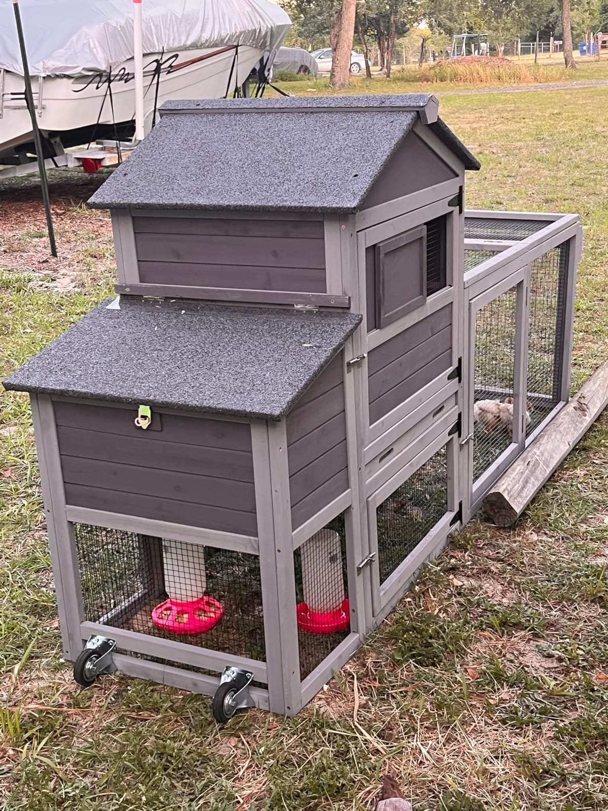 Mobile Chicken Coop for 6-8 Hens, All-Steel Frame Hen House with Wheels Portable Poultry Cage, Metal Run & Nesting Box Duck Coop Large customer photo 1