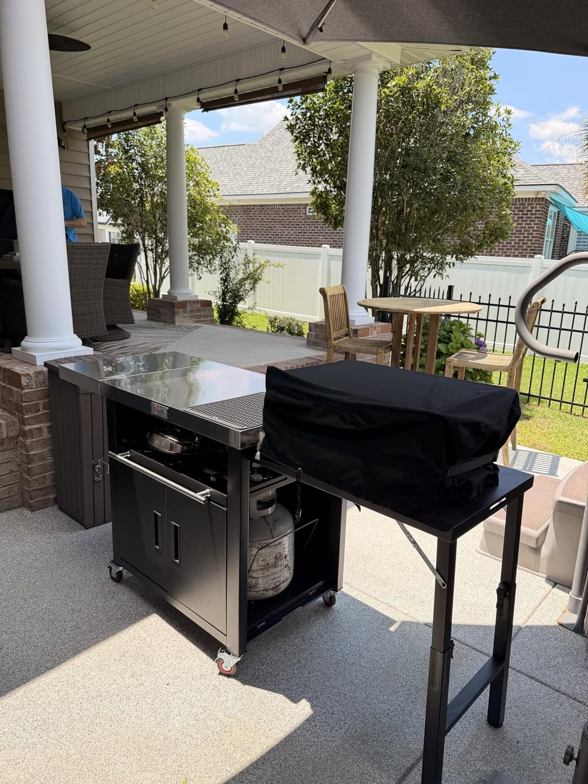 Feasto Outdoor Kitchen Island with Cabinet, 74” x 26” Rolling Grill Table | Grill Table with Stainless Steel Top for Pizza Oven& Griddles, Movable Bar Cart with Pull-Out Plate for Parties & Gathering customer photo 1