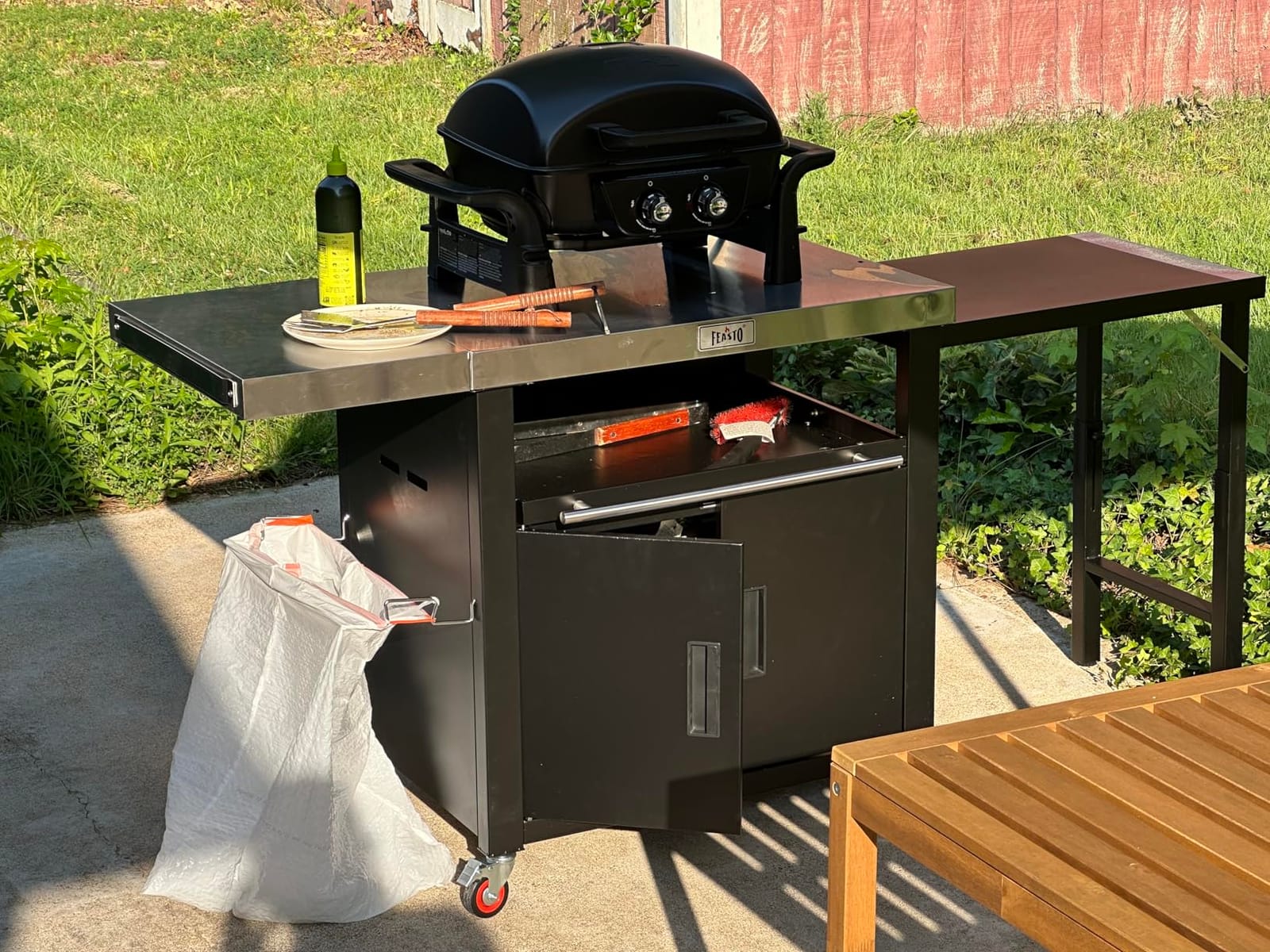 Feasto Outdoor Kitchen Island with Cabinet, 74” x 26” Rolling Grill Table | Grill Table with Stainless Steel Top for Pizza Oven& Griddles, Movable Bar Cart with Pull-Out Plate for Parties & Gathering customer photo 2