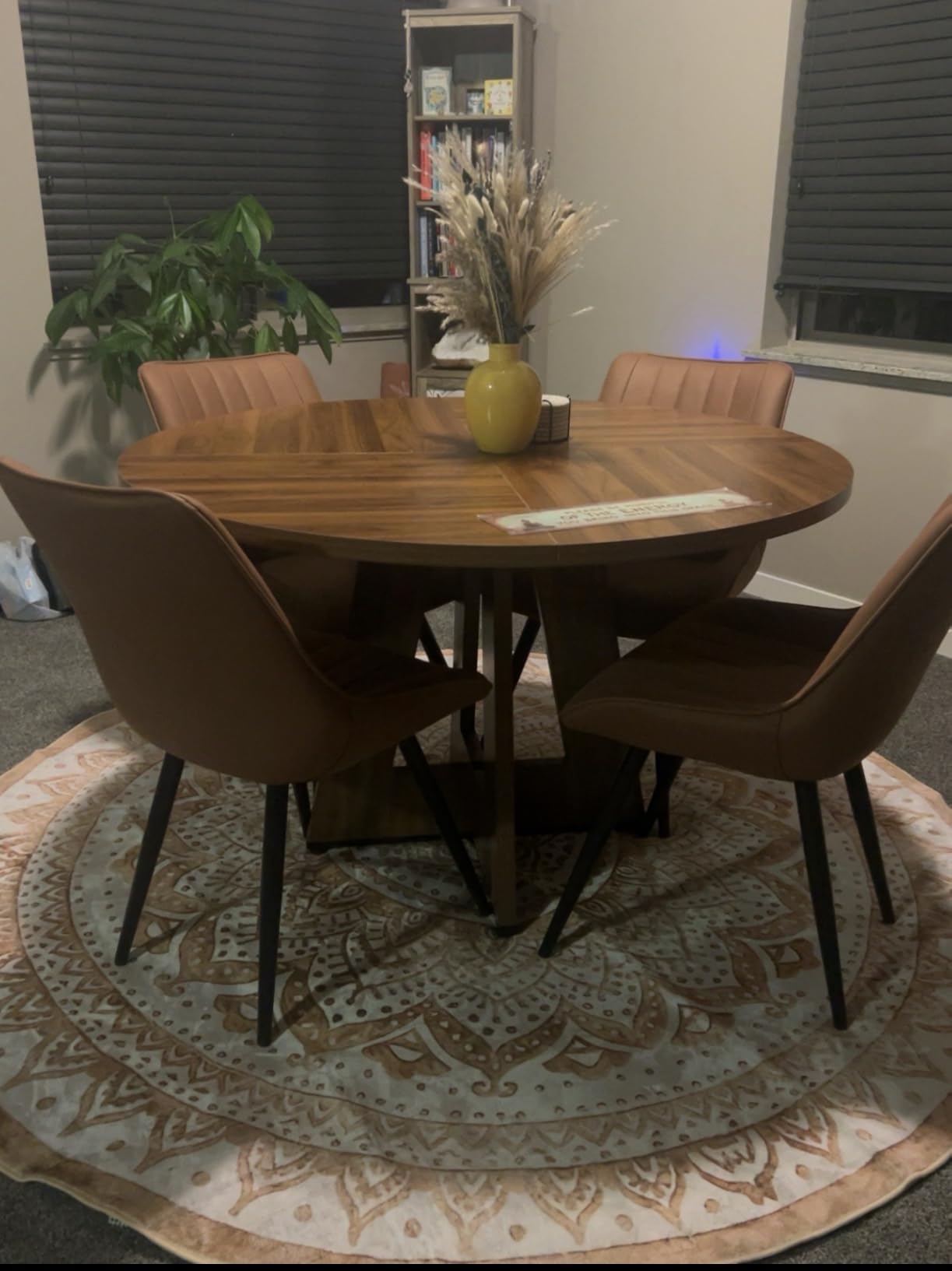 LITTLE TREE Round Dining Table for 4-6 People, 47 Inches Dining Room Table with Wooden Pedestal Base, Brown Dinner Tables, Circle Kitchen Tables for Kitchen, Living Room(Table Only) customer photo 1